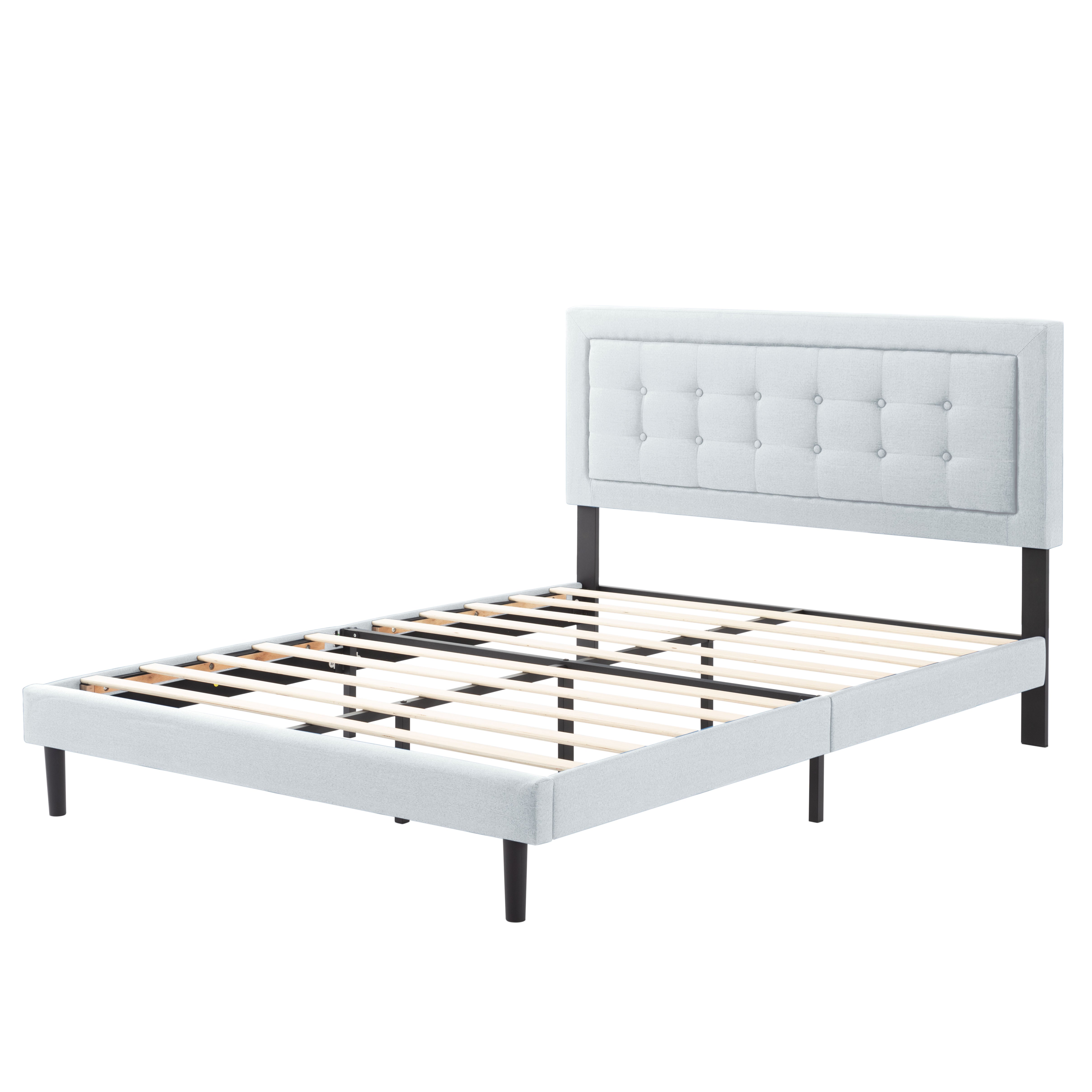 Queen Upholstered Platform Bed Frame – Easy Assembly, Light Gray