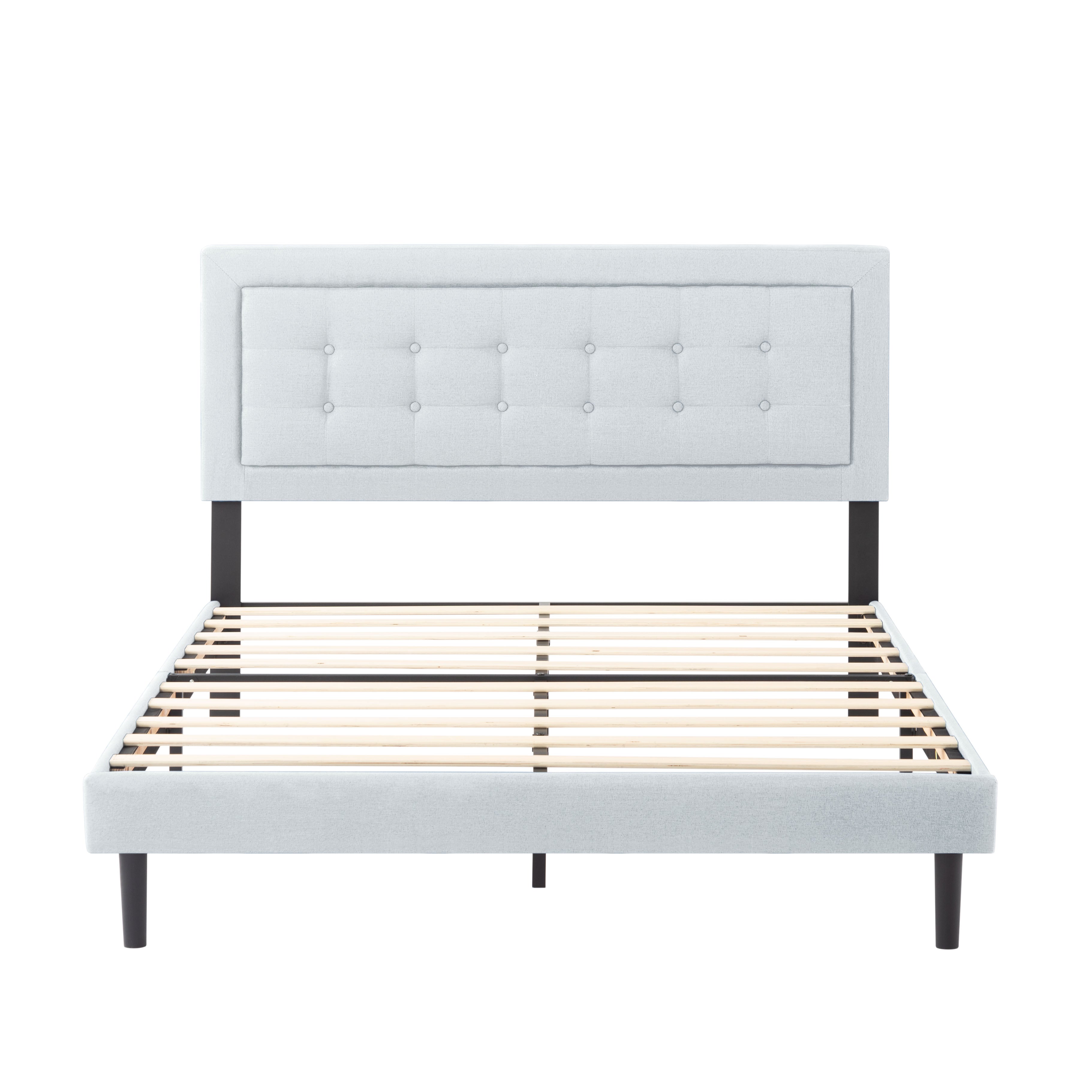 Queen Upholstered Platform Bed Frame – Easy Assembly, Light Gray
