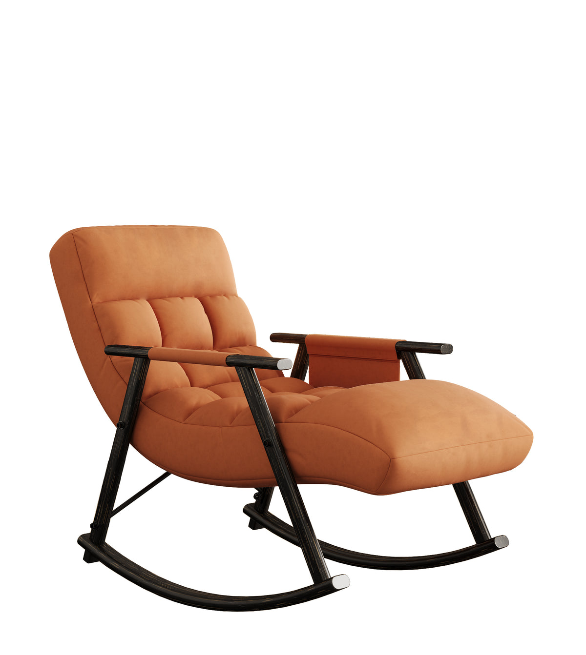 Upholstered Folding Rocking Chair with Adjustable Footrest