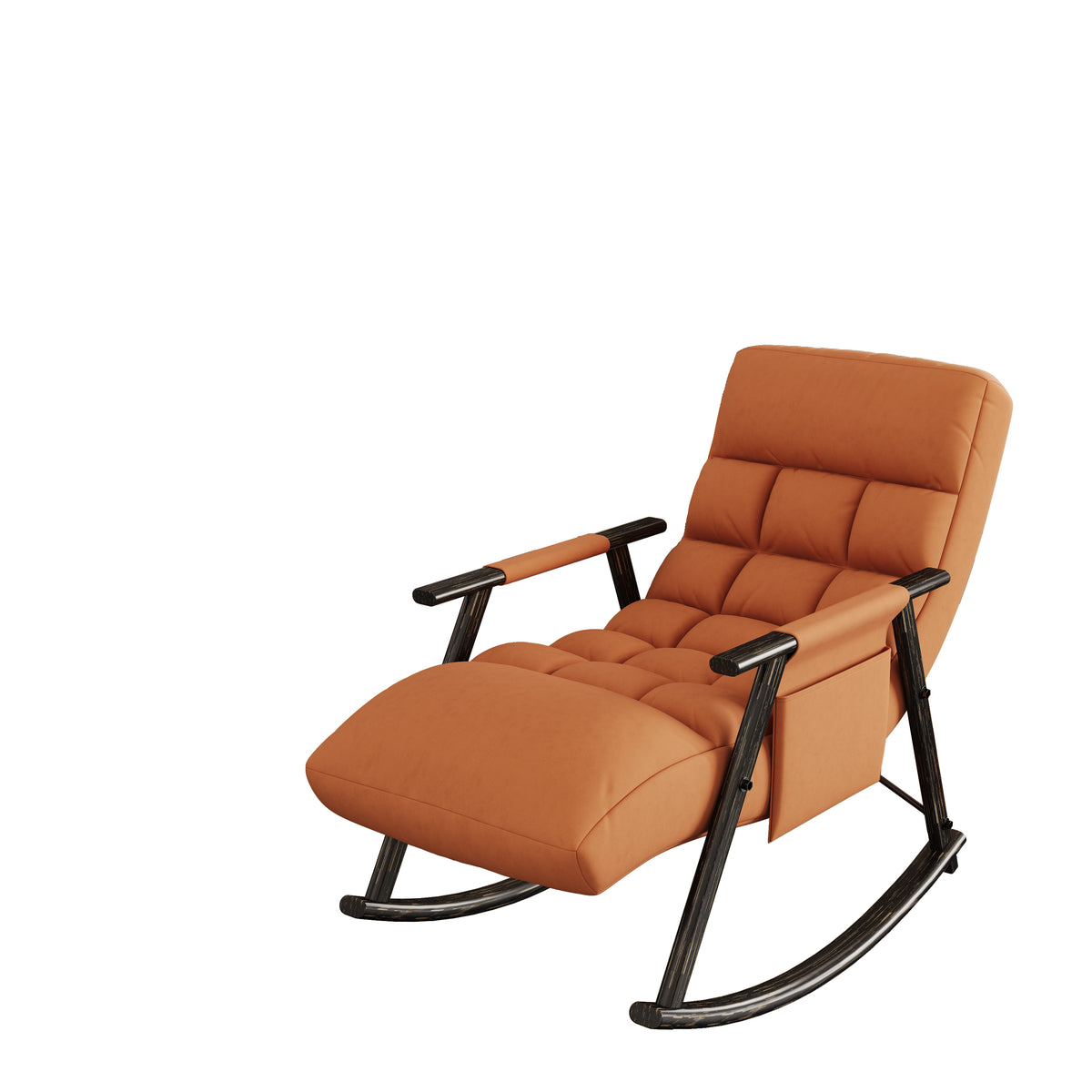 Upholstered Folding Rocking Chair with Adjustable Footrest