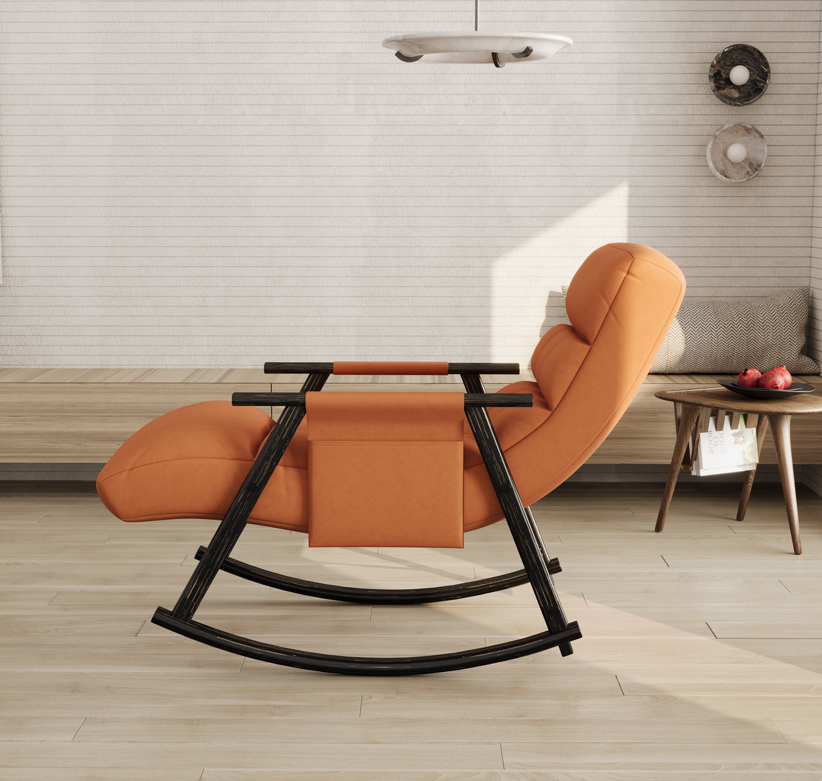 Upholstered Folding Rocking Chair with Adjustable Footrest