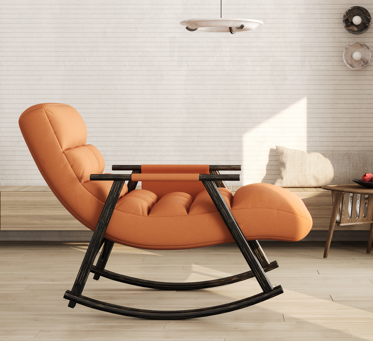 Upholstered Folding Rocking Chair with Adjustable Footrest