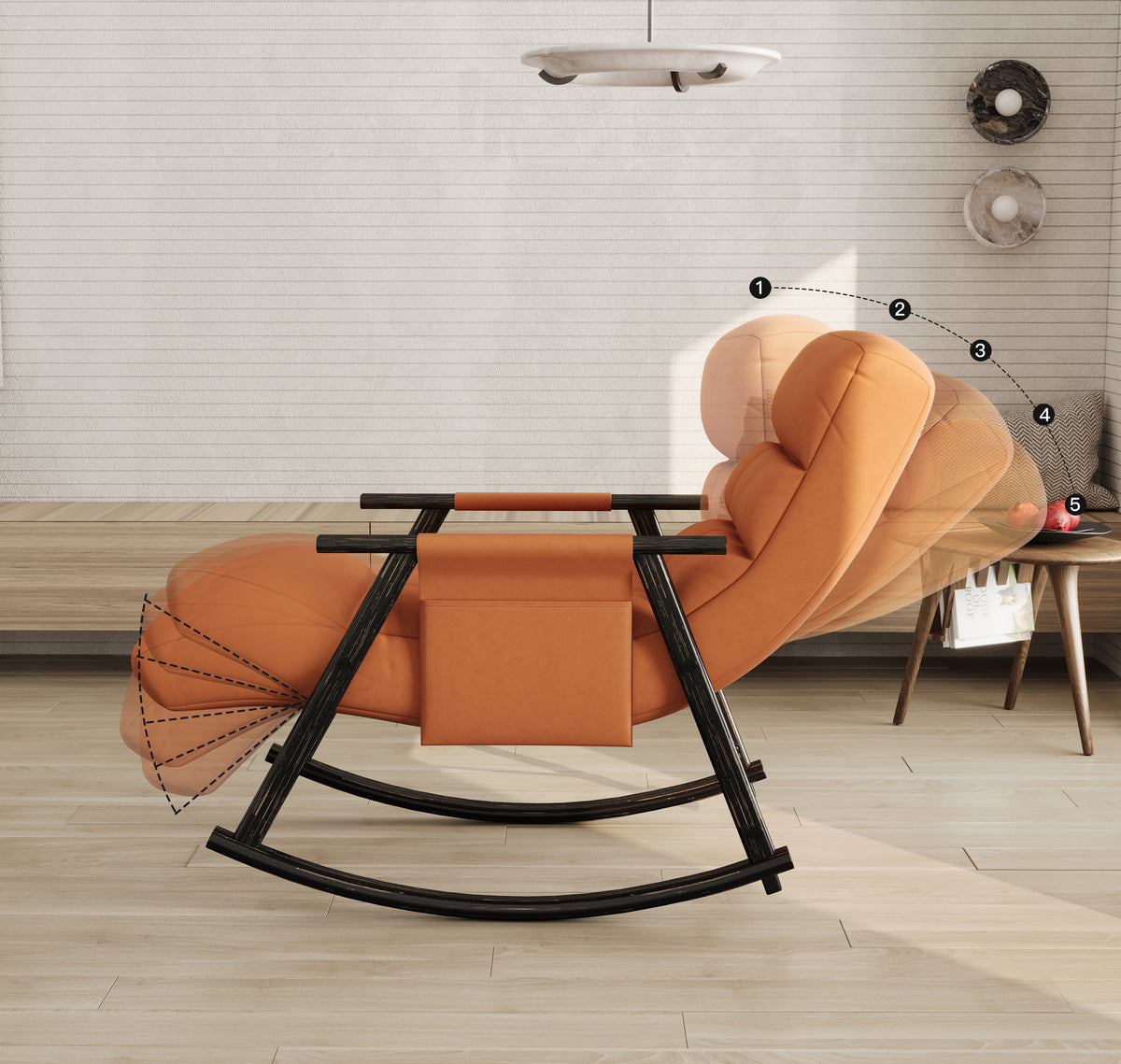 Upholstered Folding Rocking Chair with Adjustable Footrest