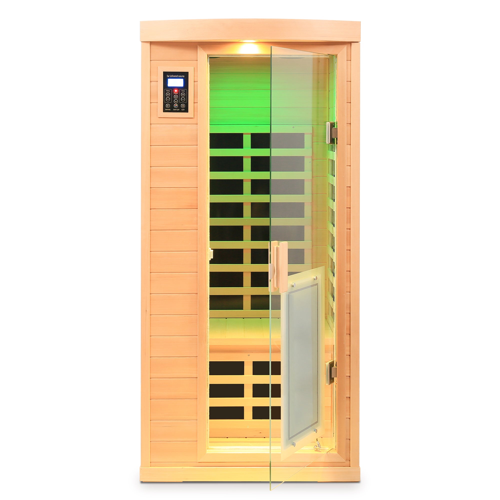 Low EMF 1-Person Hemlock Far-Infrared Indoor Sauna with Heated Glass Door