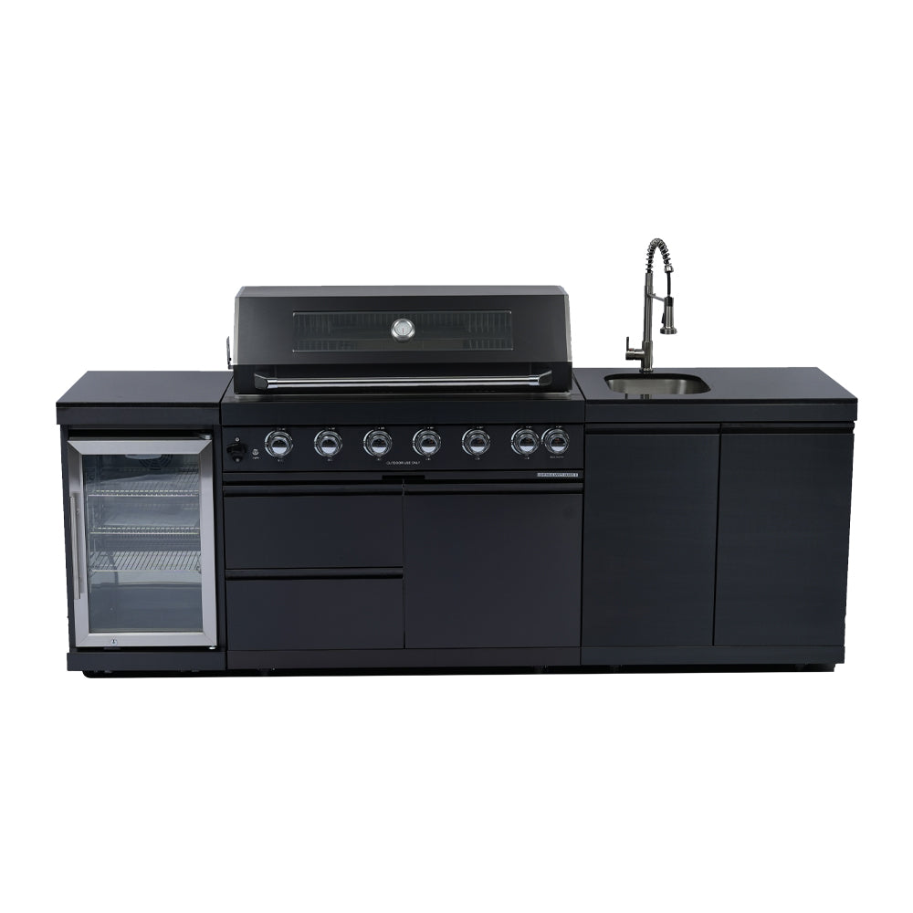 43" 6-Burner Stainless Steel Outdoor Kitchen Island Grill with Wine Cooler, Sink & Rotisserie Kit