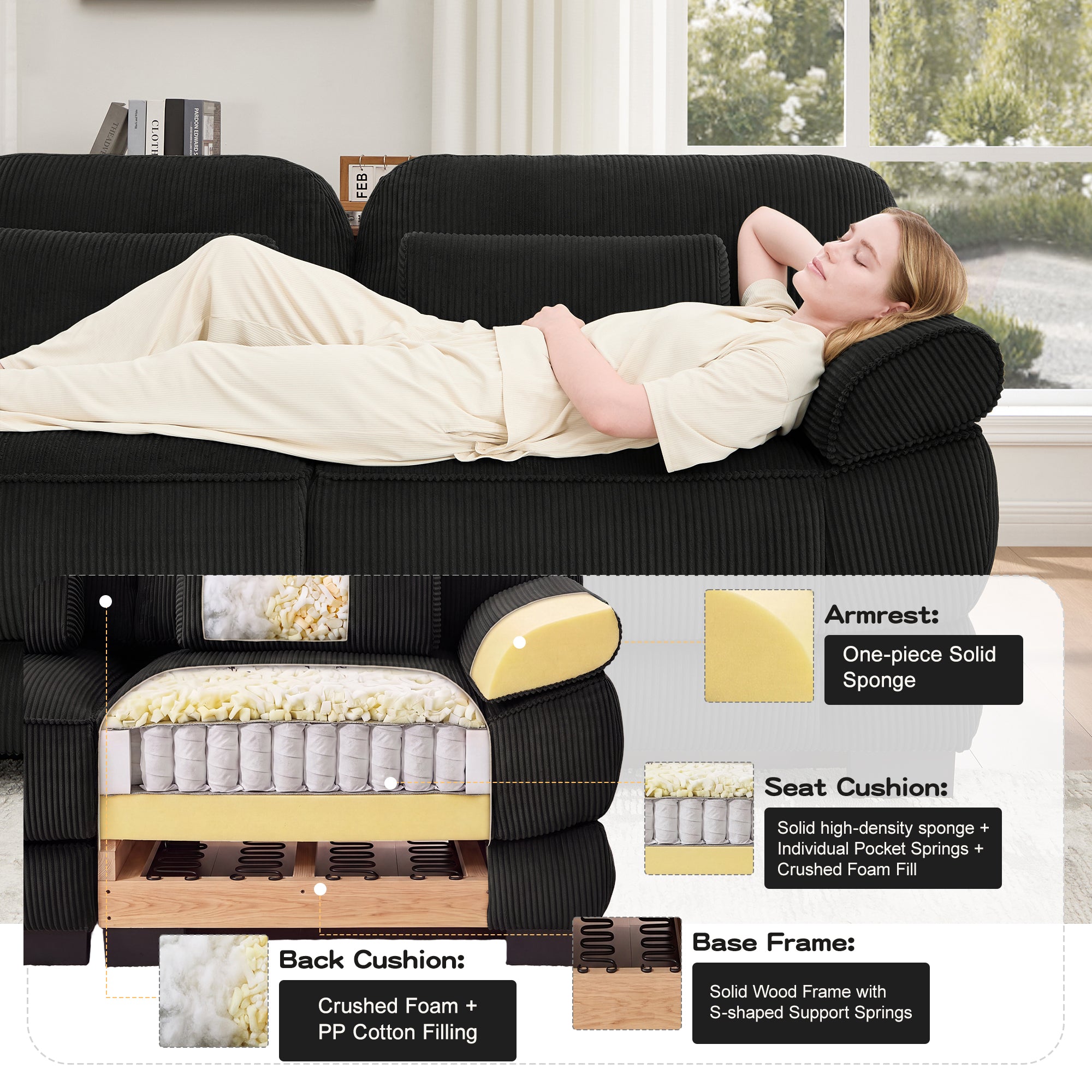 Lunaro Luxe Ribbed Corduroy Modular Sofa