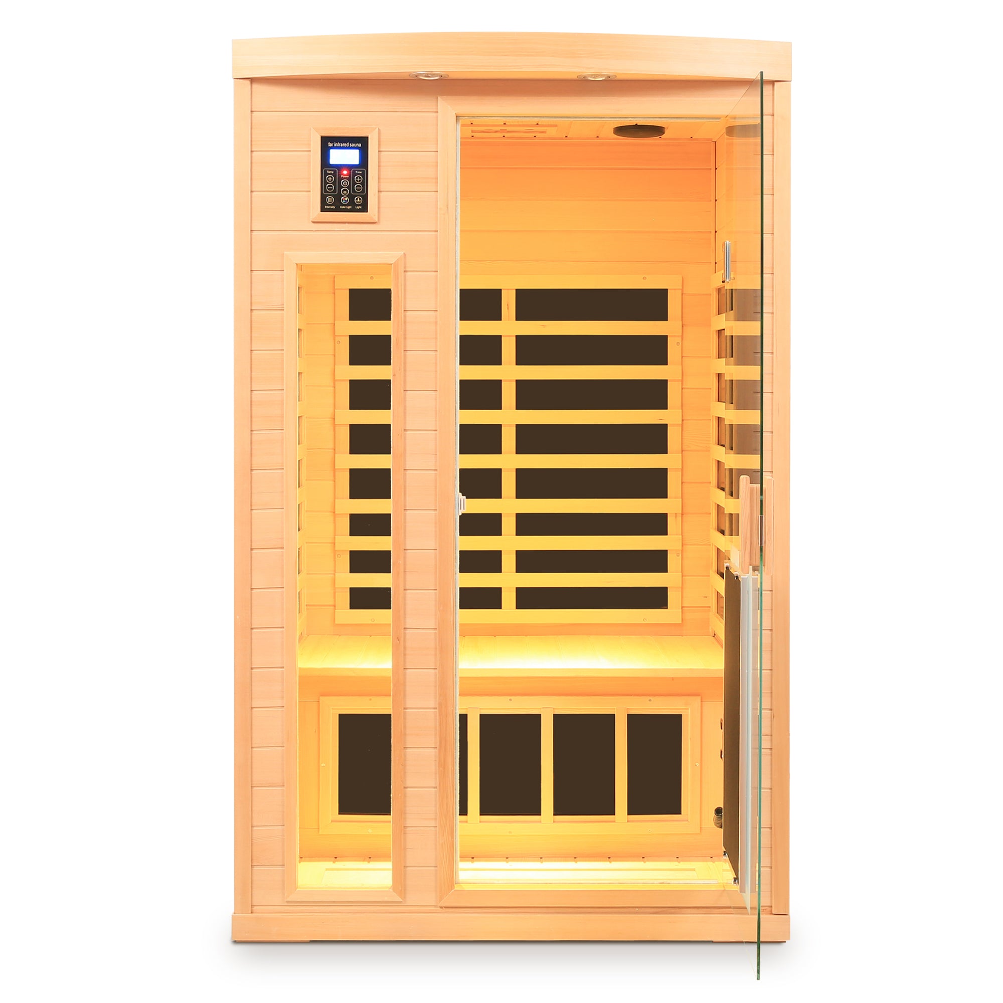 Low EMF Hemlock Far-Infrared 2-Person Indoor Sauna with Glass Door Heater