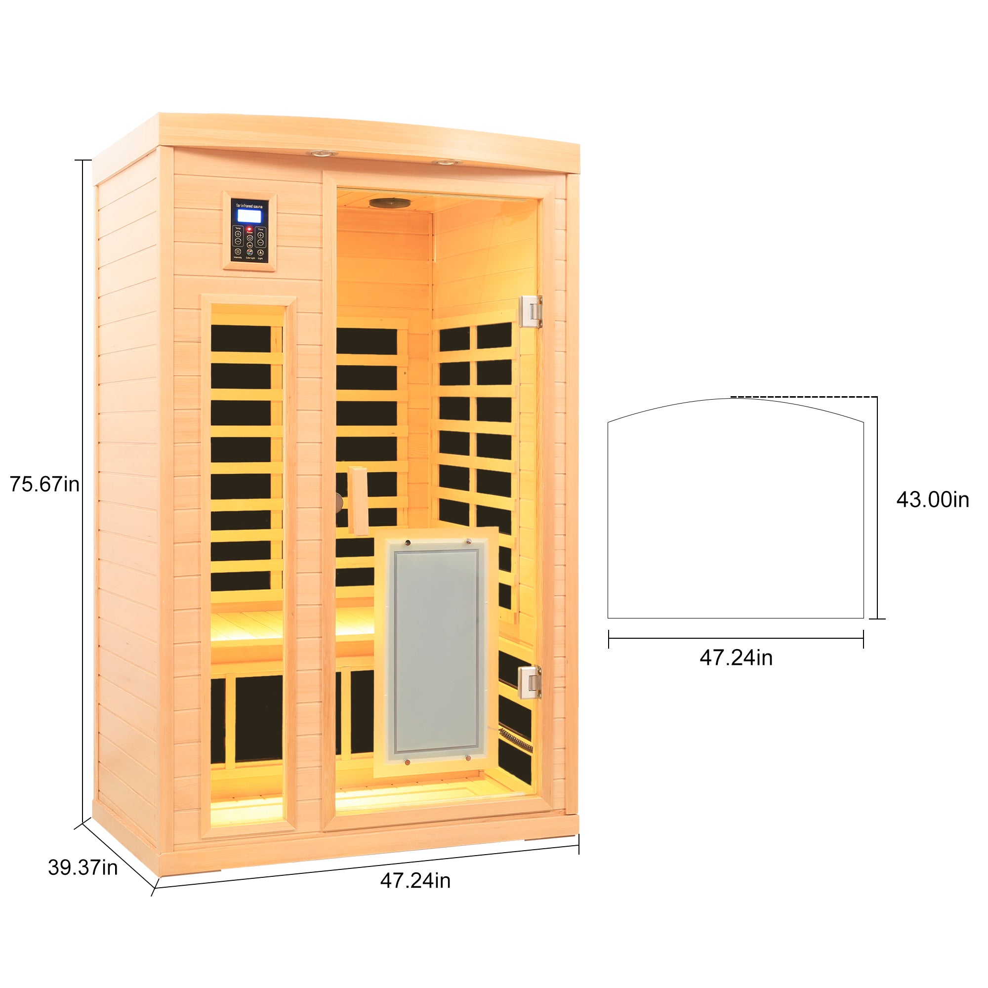 Low EMF Hemlock Far-Infrared 2-Person Indoor Sauna with Glass Door Heater