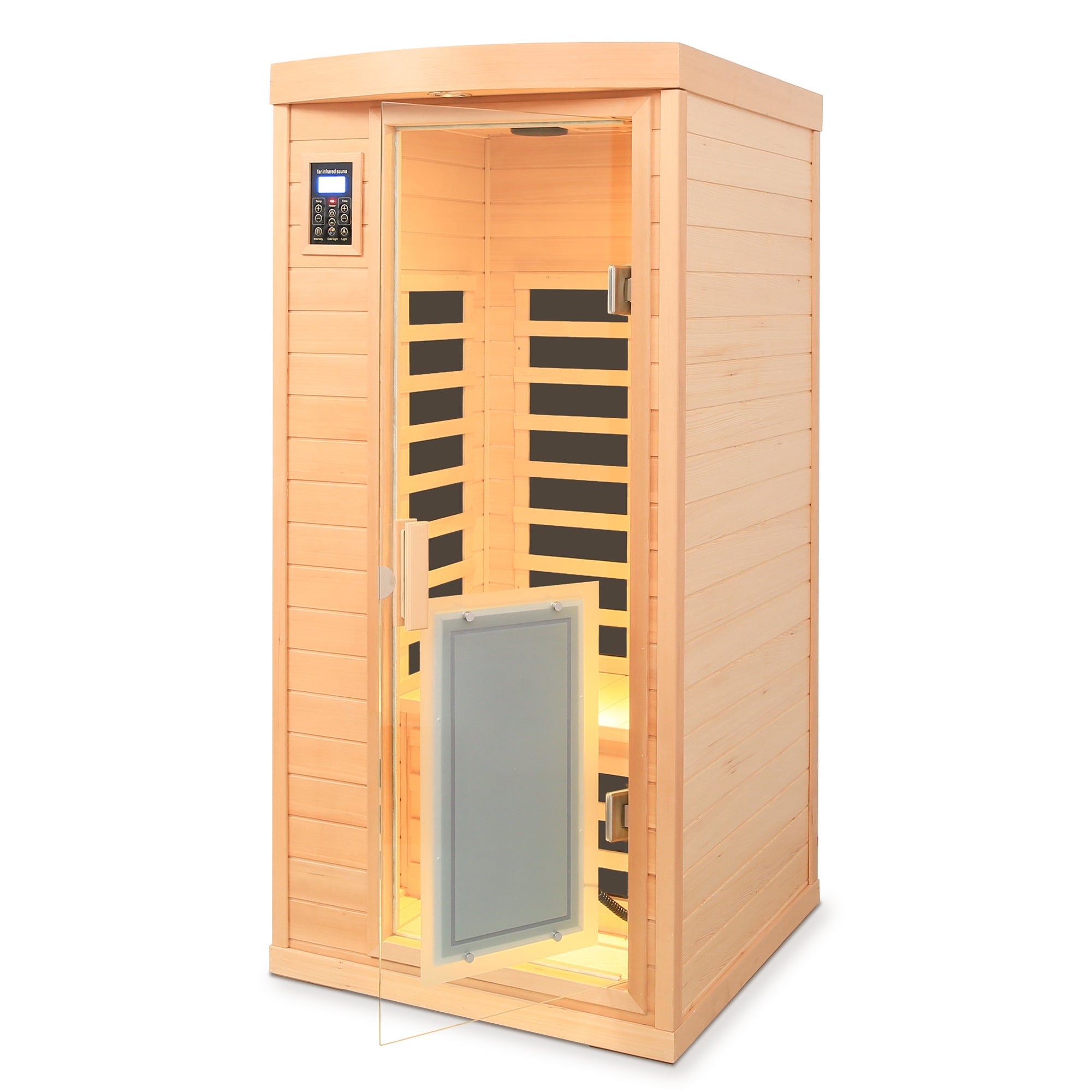 Low EMF 1-Person Hemlock Far-Infrared Indoor Sauna with Heated Glass Door