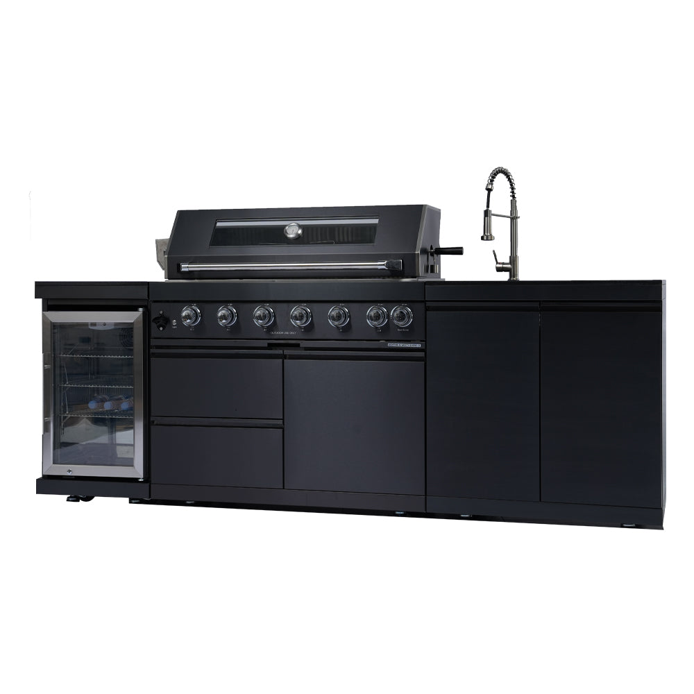 43" 6-Burner Stainless Steel Outdoor Kitchen Island Grill with Wine Cooler, Sink & Rotisserie Kit