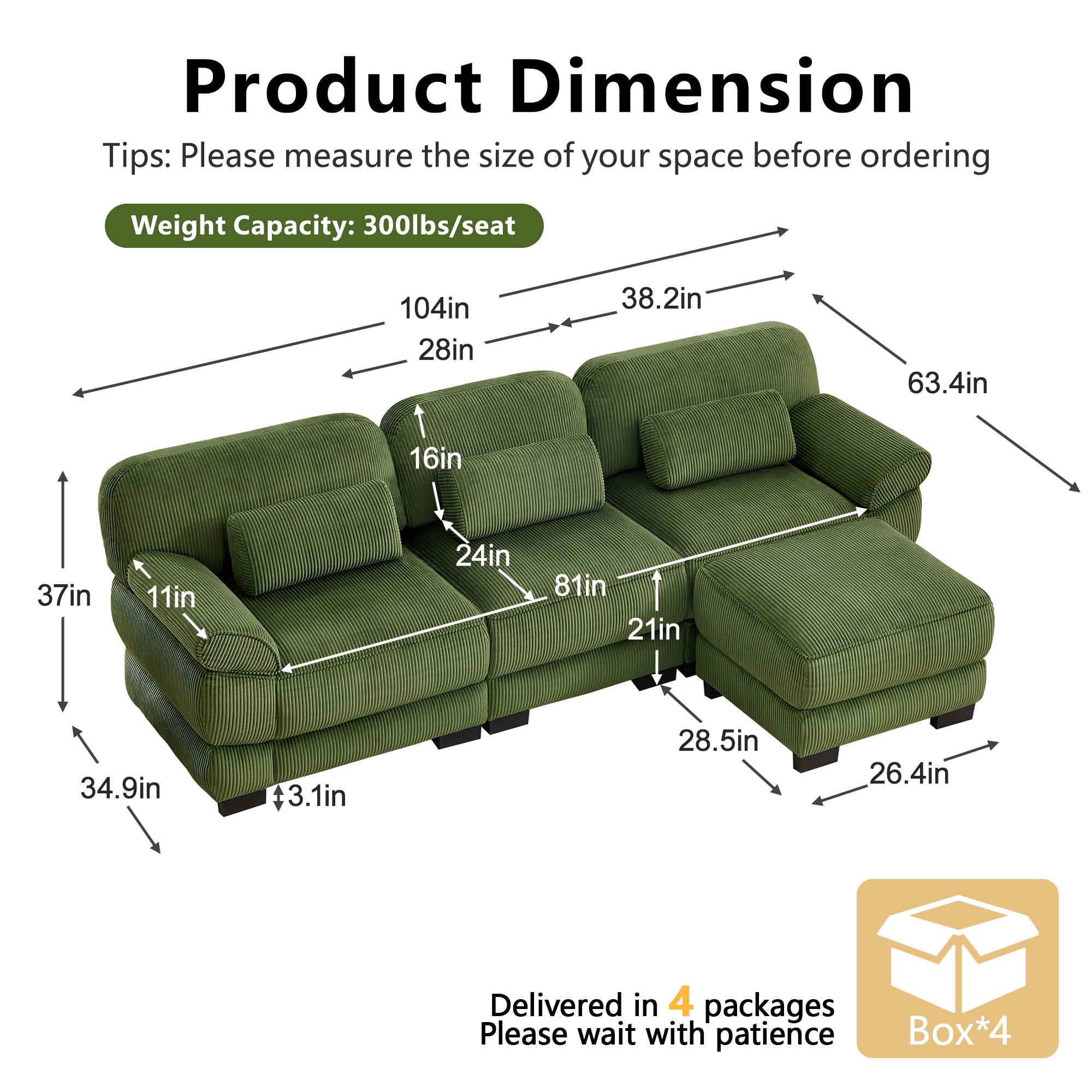 Lunaro Luxe Ribbed Corduroy Modular Sofa