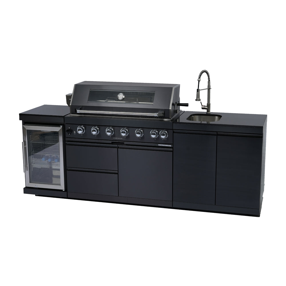 43" 6-Burner Stainless Steel Outdoor Kitchen Island Grill with Wine Cooler, Sink & Rotisserie Kit