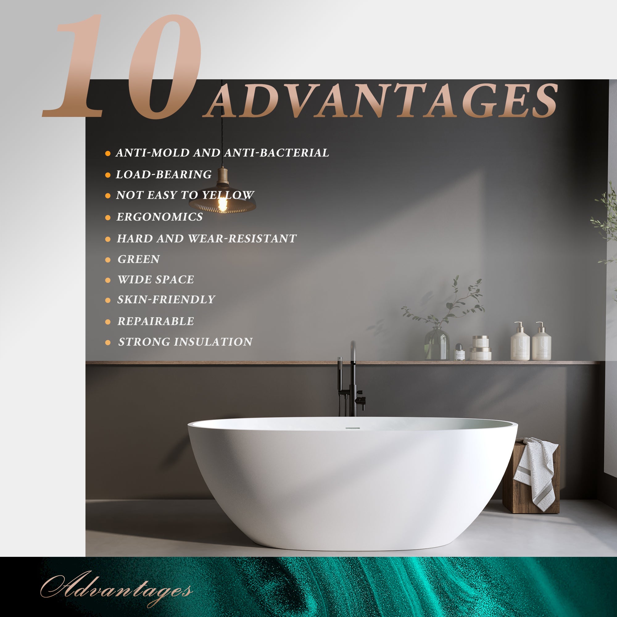 59" Matte White Solid Surface Freestanding Soaking Tub – Stone Resin Oval Bathtub with Thick Edge, Overflow & Pop-Up Drain