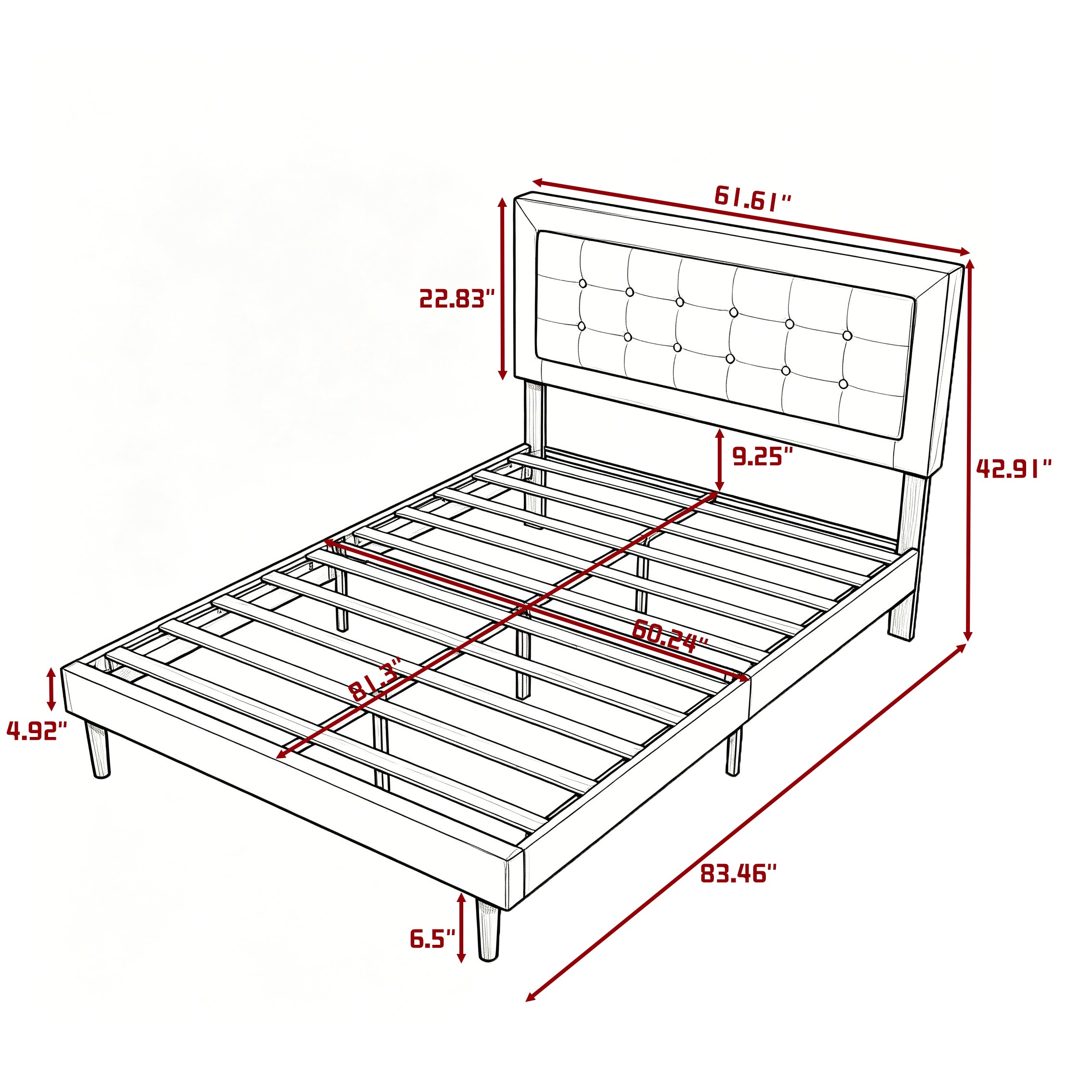 Queen Upholstered Platform Bed Frame – Easy Assembly, Light Gray