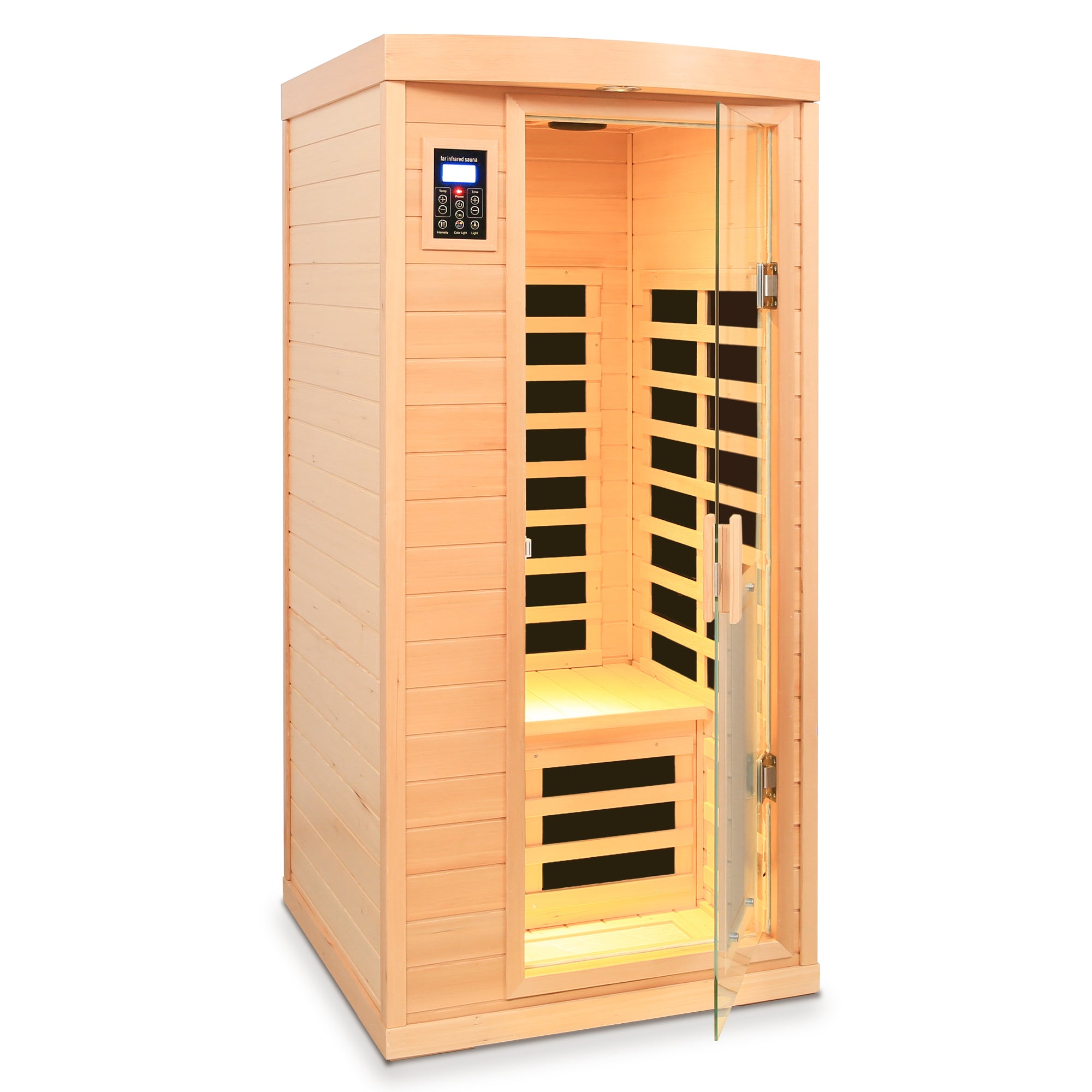 Low EMF 1-Person Hemlock Far-Infrared Indoor Sauna with Heated Glass Door