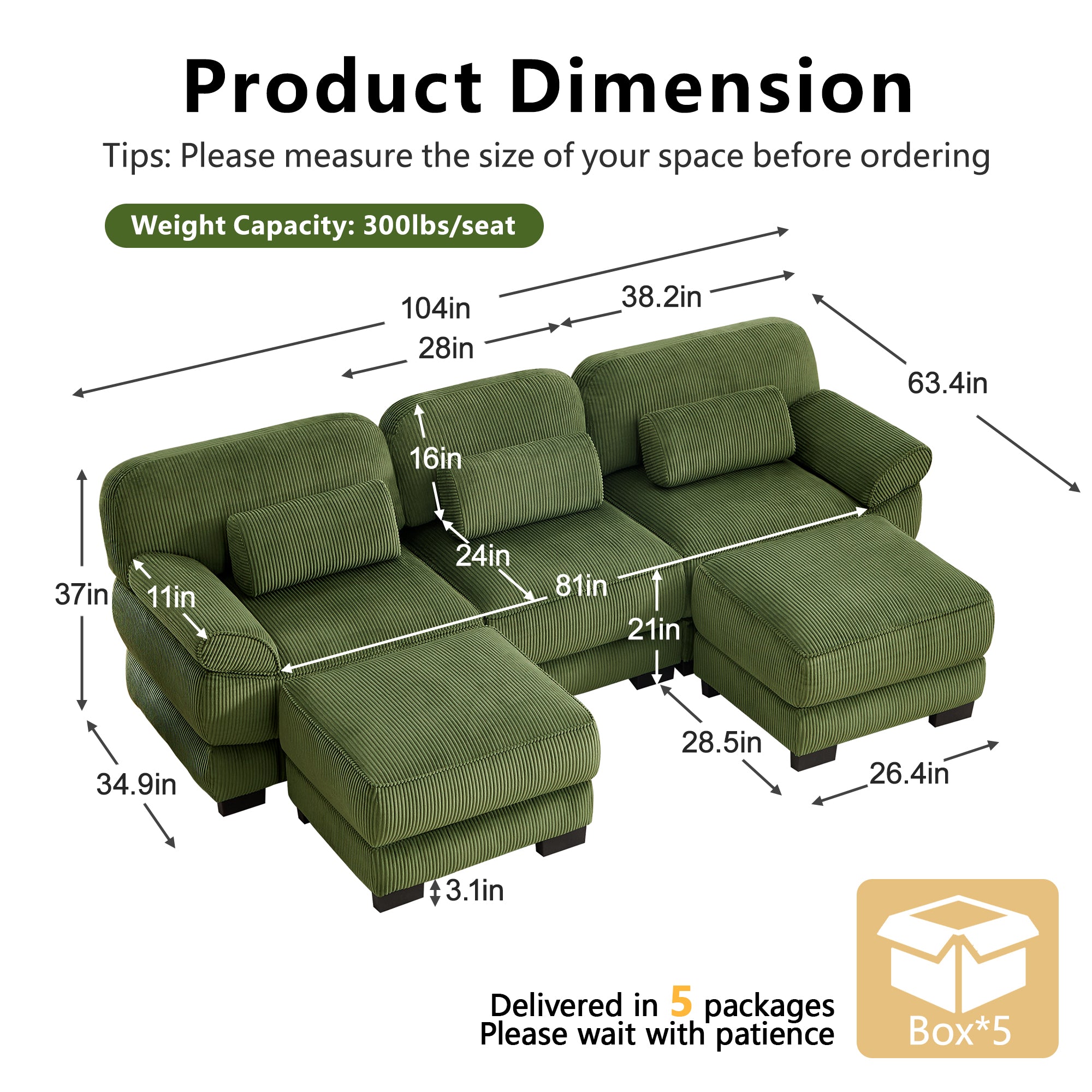 Lunaro Luxe Ribbed Corduroy Modular Sofa