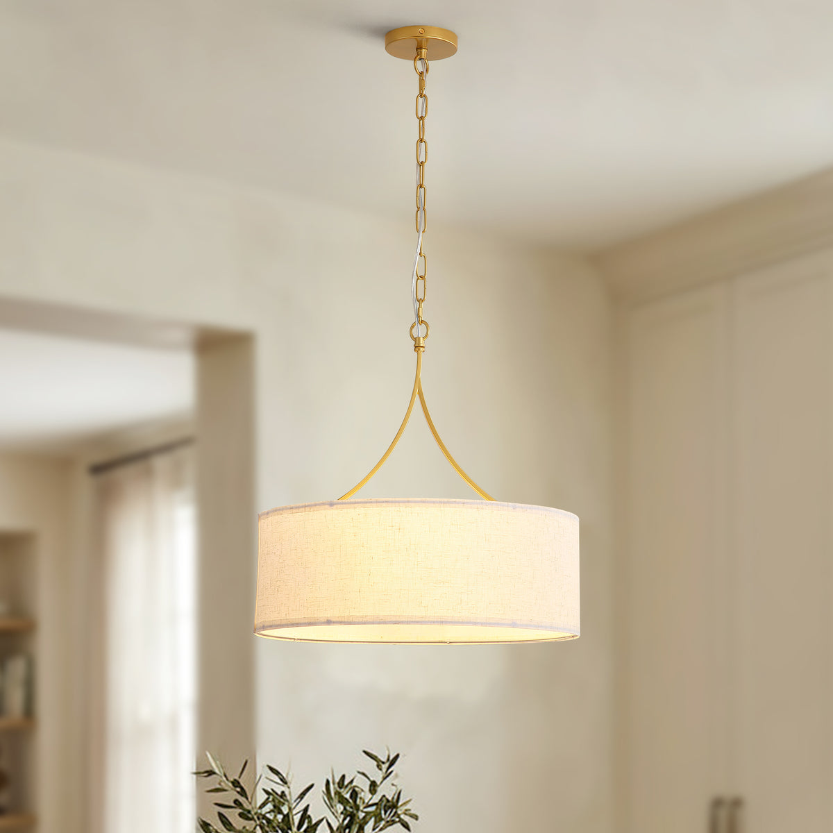 3-Light Gold Drum Pendant Ceiling Light