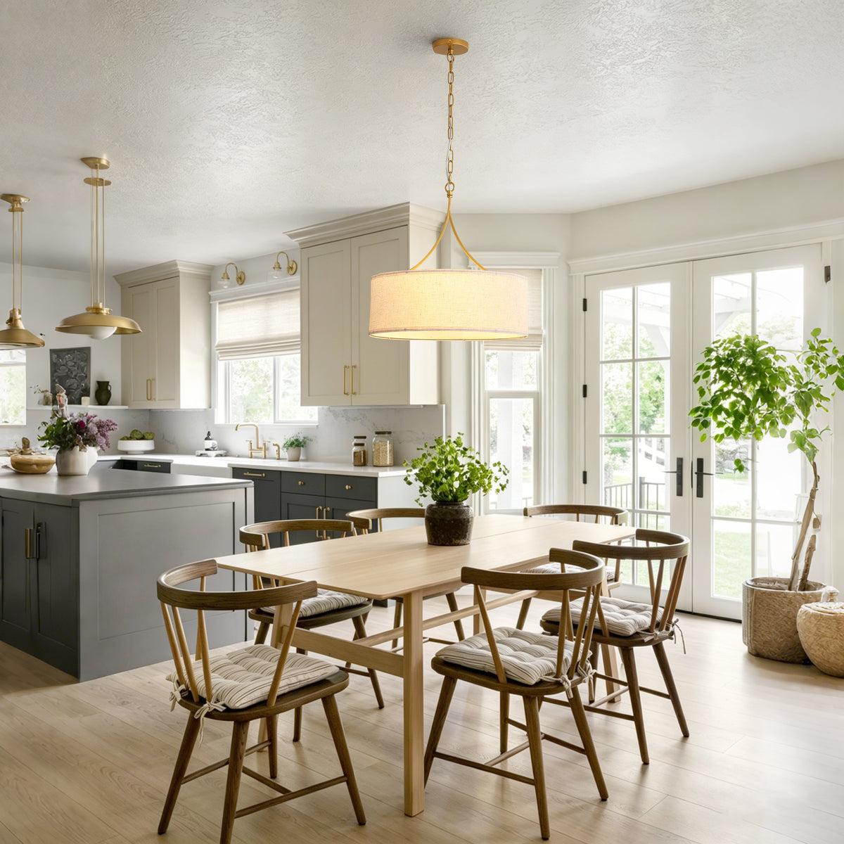 3-Light Gold Drum Pendant Ceiling Light