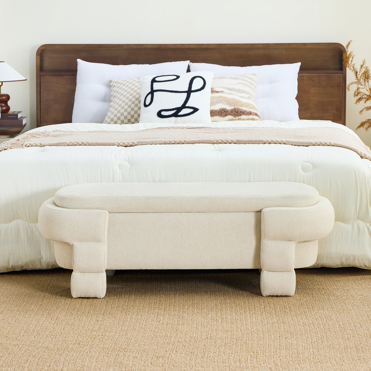 48.8" Chenille Storage Bench with Cushioned Seat