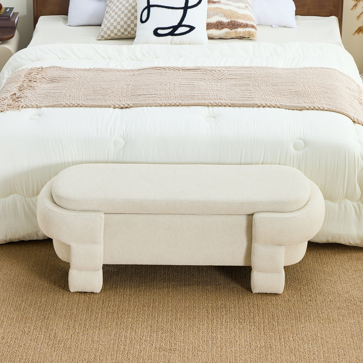 48.8" Chenille Storage Bench with Cushioned Seat