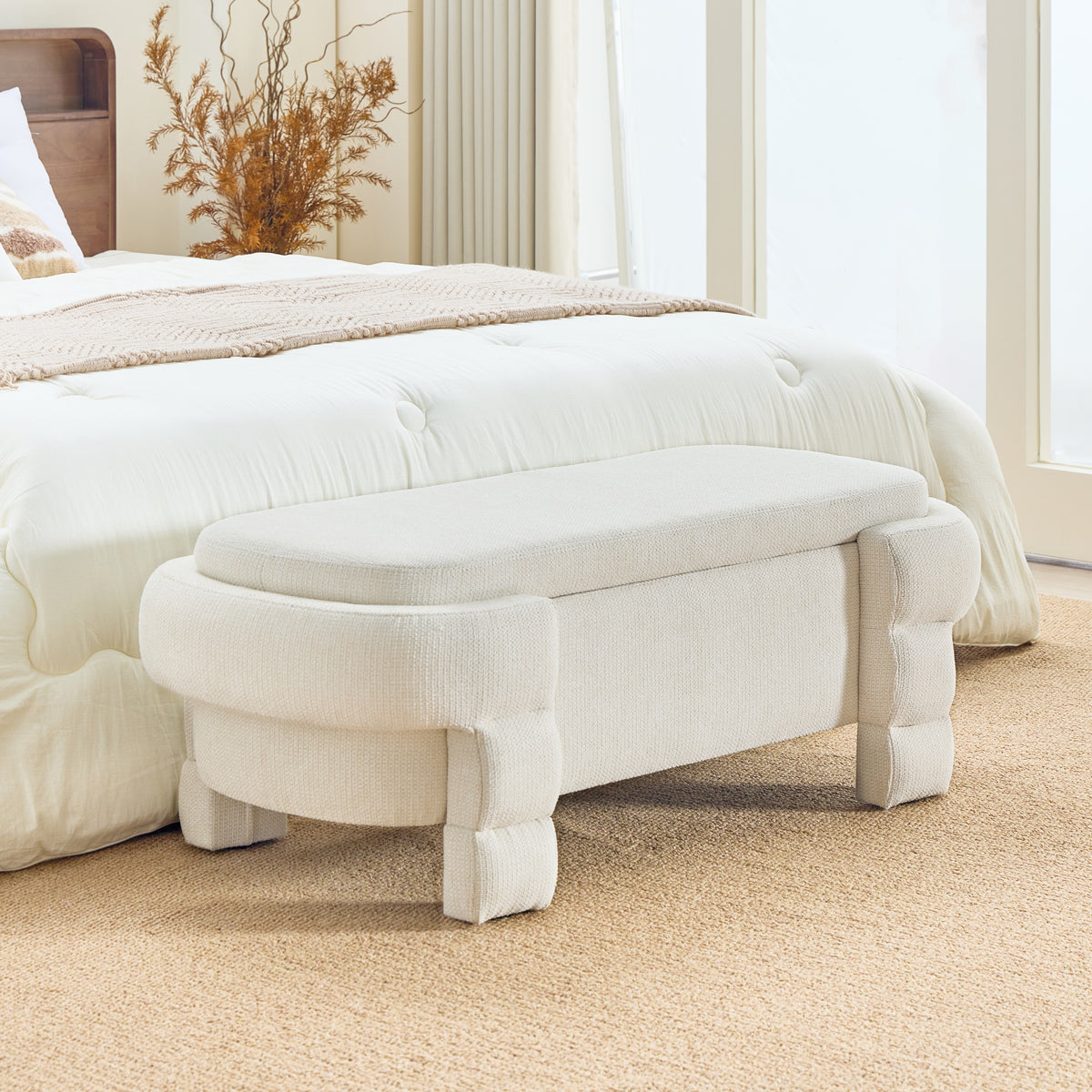 48.8" Chenille Storage Bench with Cushioned Seat