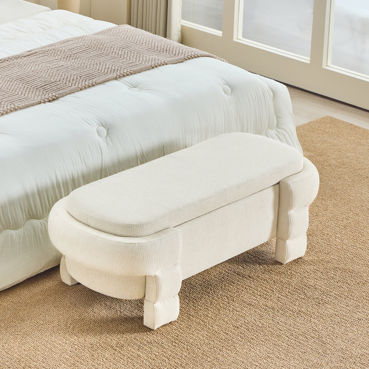 48.8" Chenille Storage Bench with Cushioned Seat