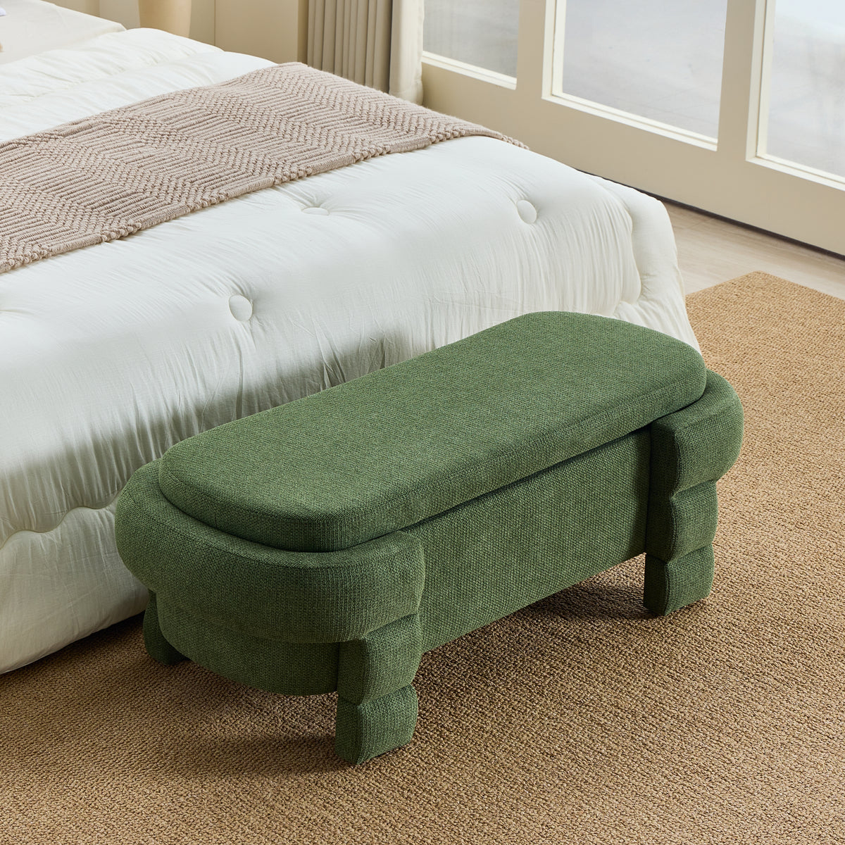 48.8" Chenille Storage Bench with Cushioned Seat
