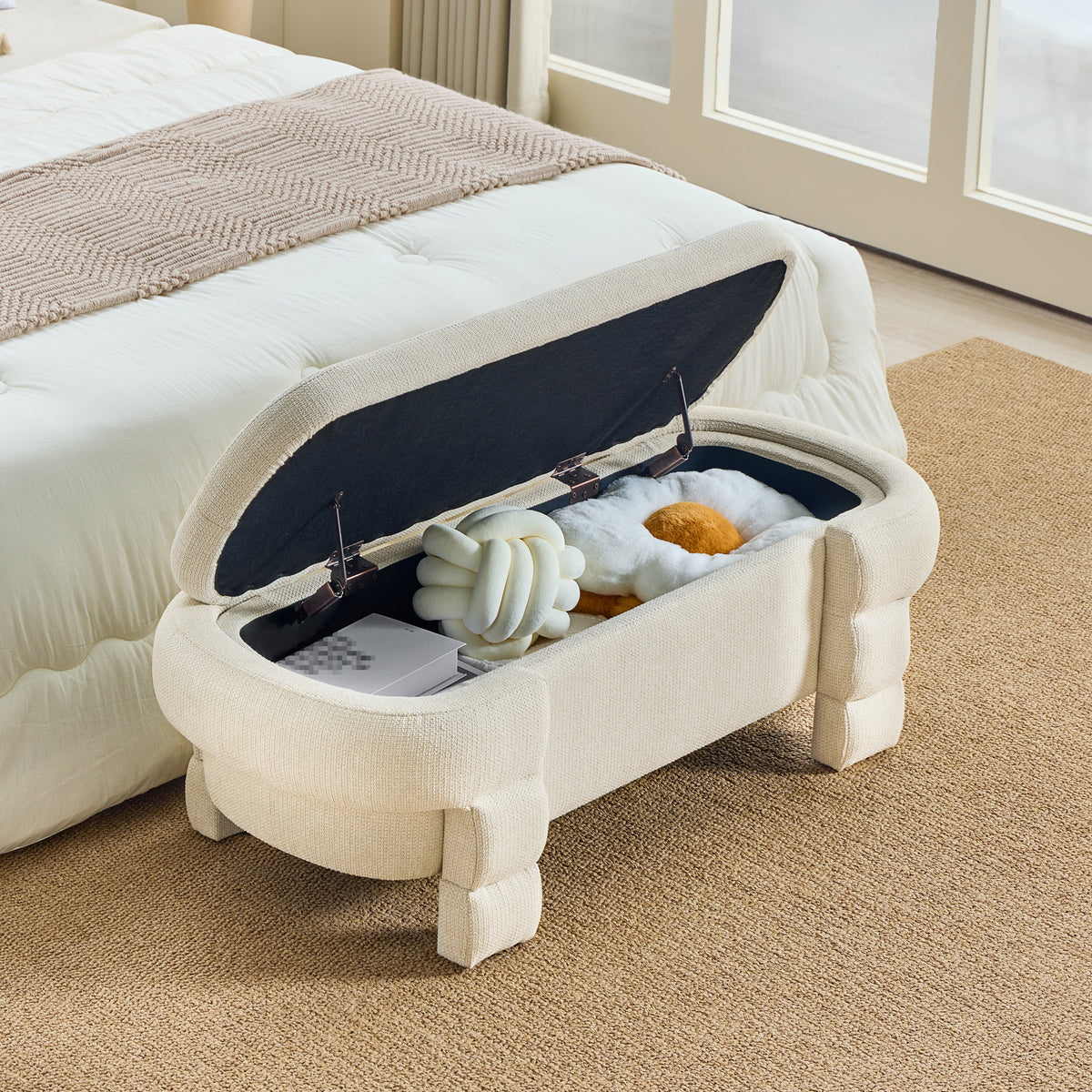 48.8" Chenille Storage Bench with Cushioned Seat
