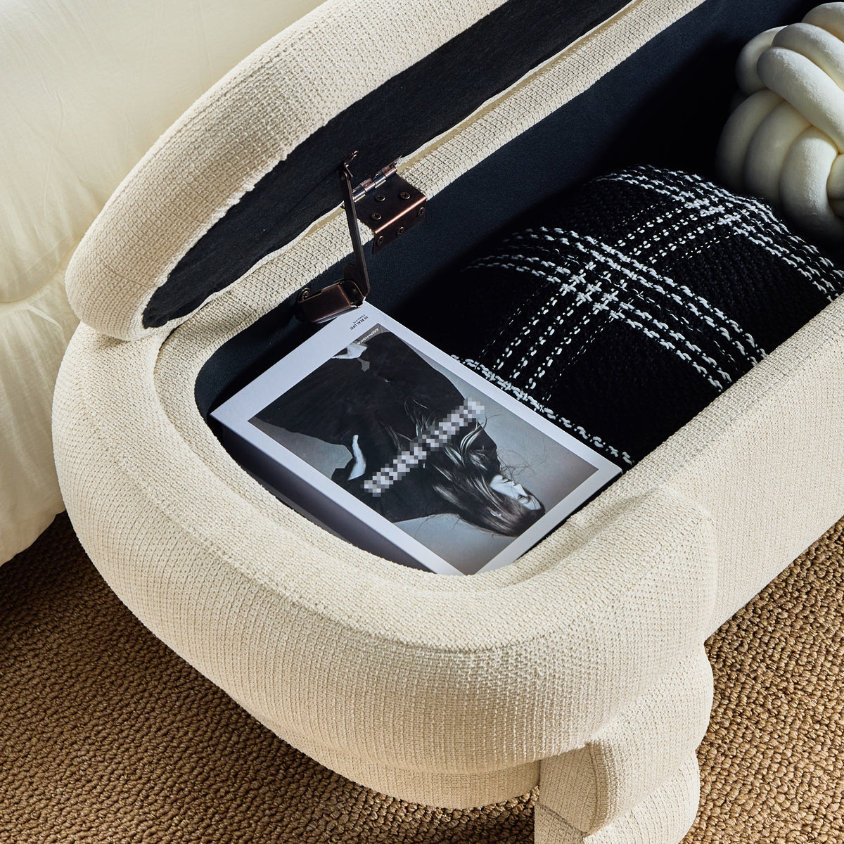48.8" Chenille Storage Bench with Cushioned Seat