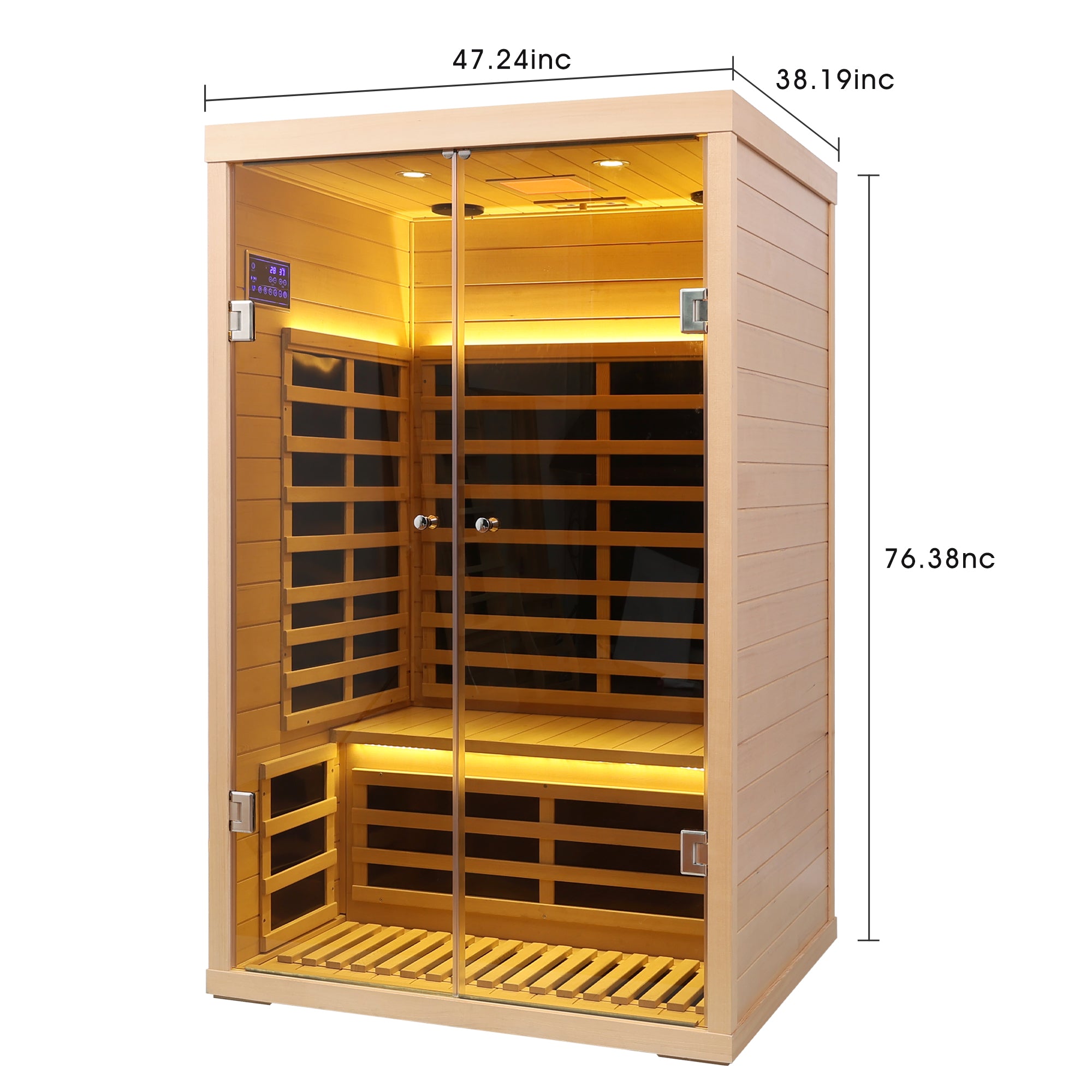 Low EMF 2-Person Hemlock Far-Infrared Indoor Sauna with Double Glass Doors