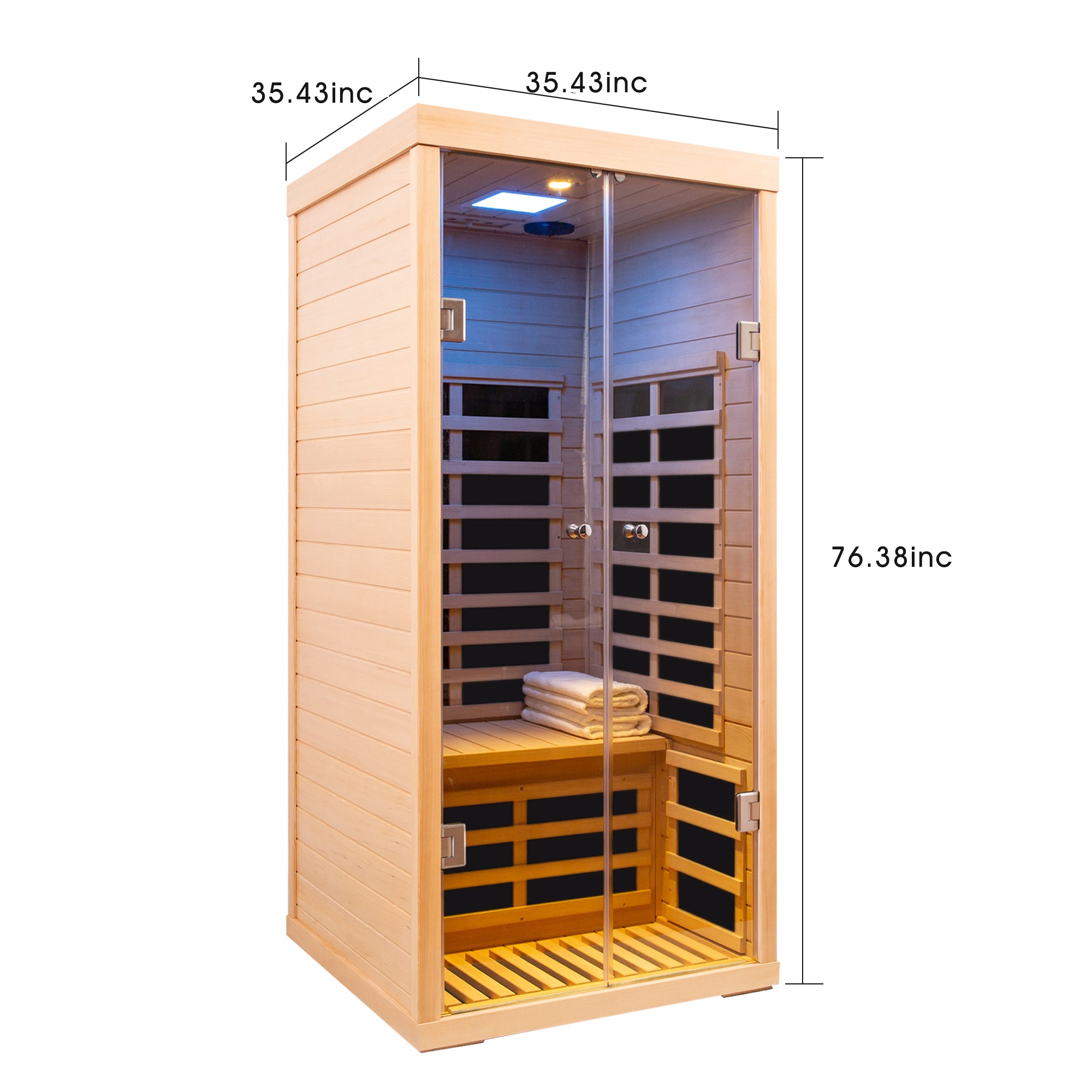 Low EMF 1-Person Hemlock Far-Infrared Indoor Sauna with Double Glass Doors