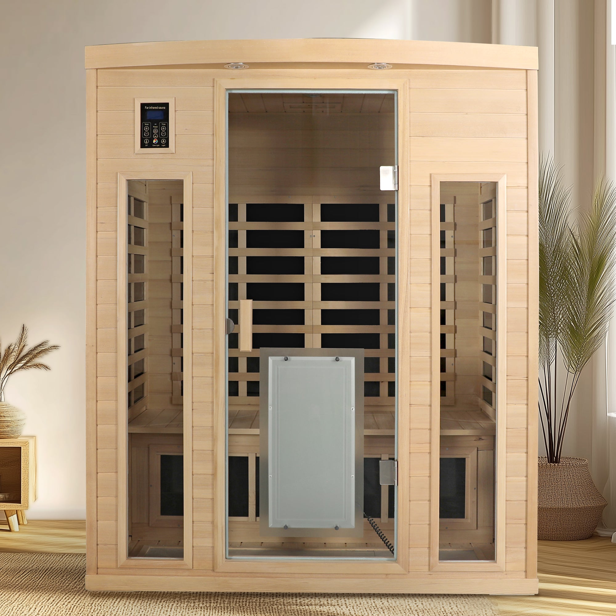 Premium Low EMF 3-Person Hemlock Infrared Sauna – Heated Glass Door Design