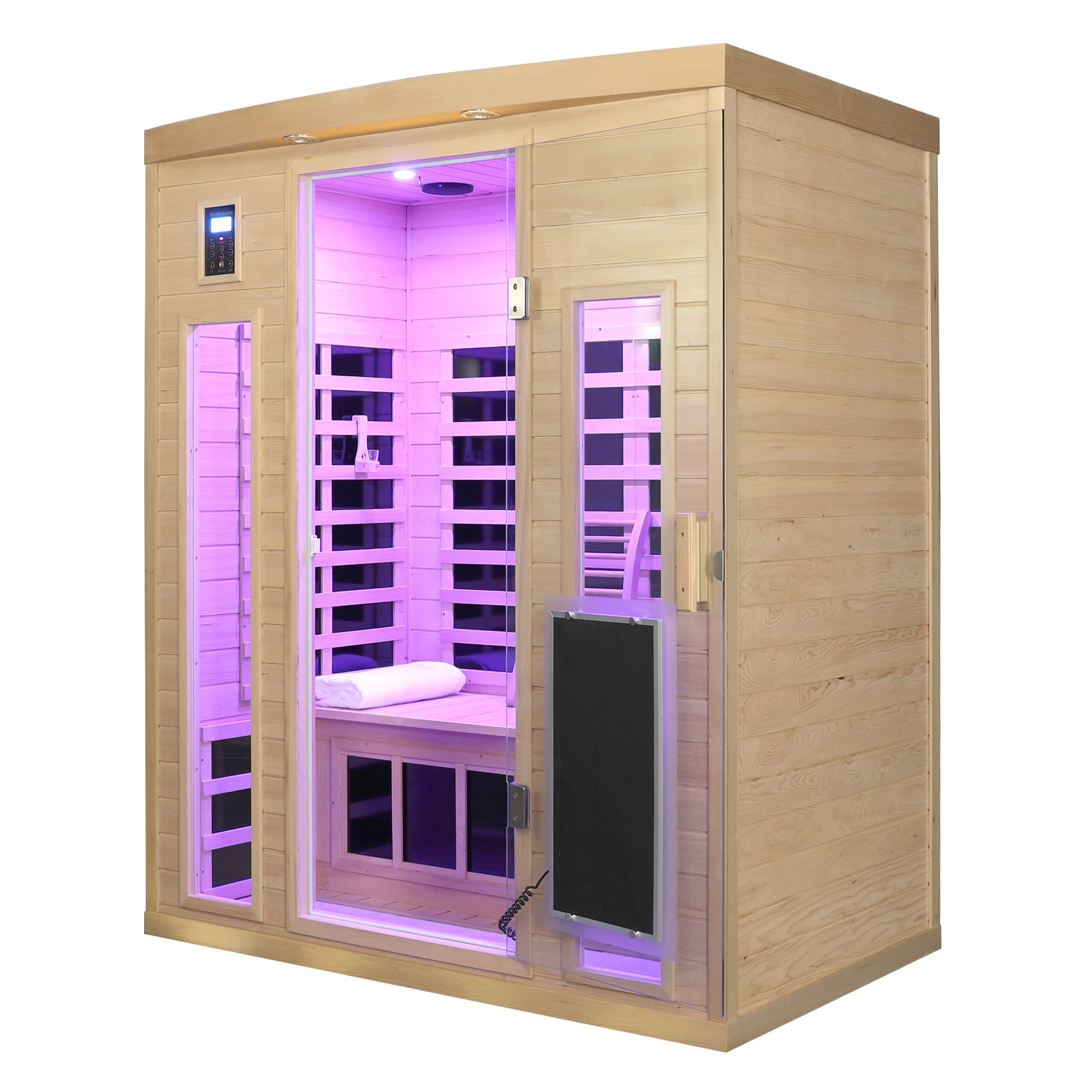 Premium Low EMF 3-Person Hemlock Infrared Sauna – Heated Glass Door Design
