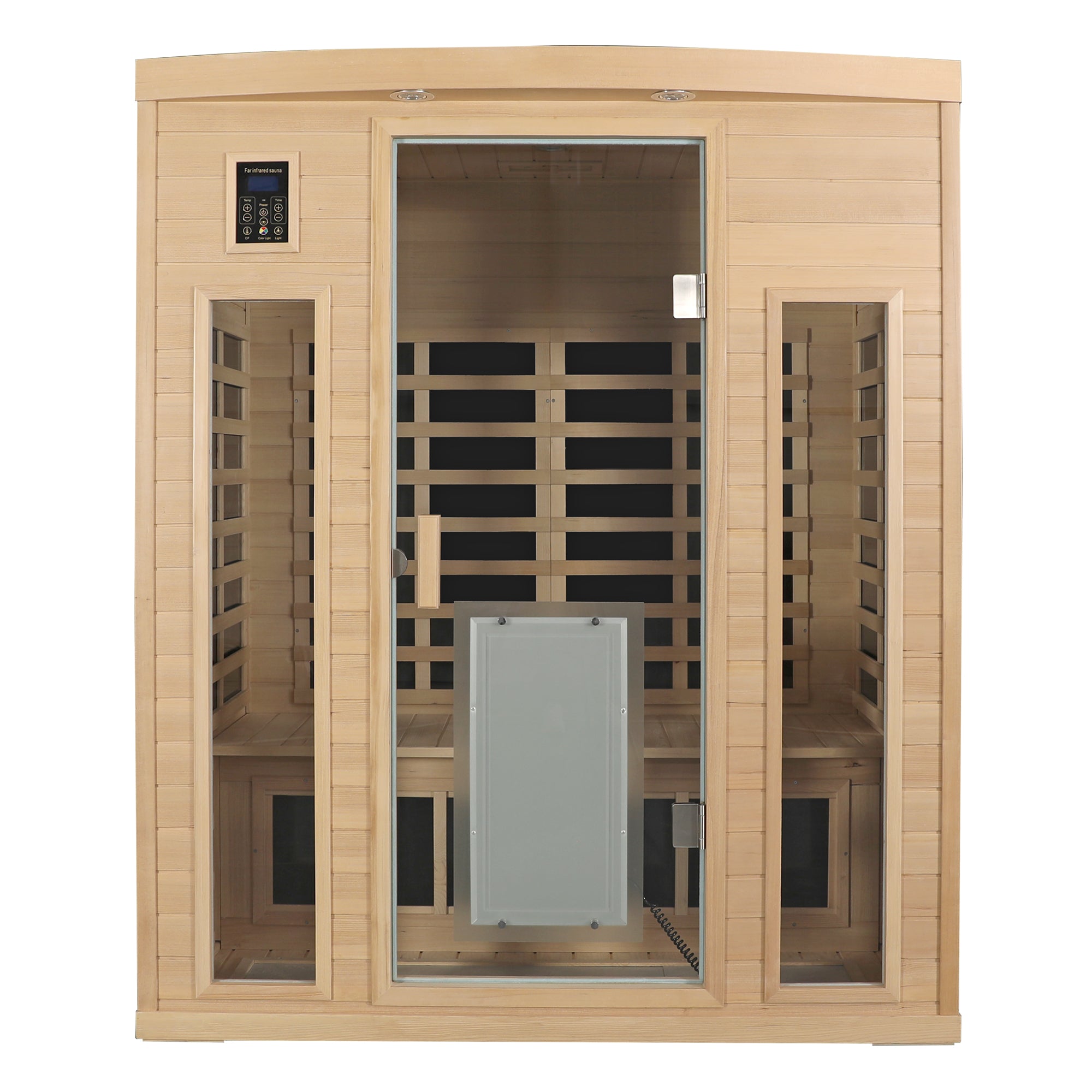 Premium Low EMF 3-Person Hemlock Infrared Sauna – Heated Glass Door Design