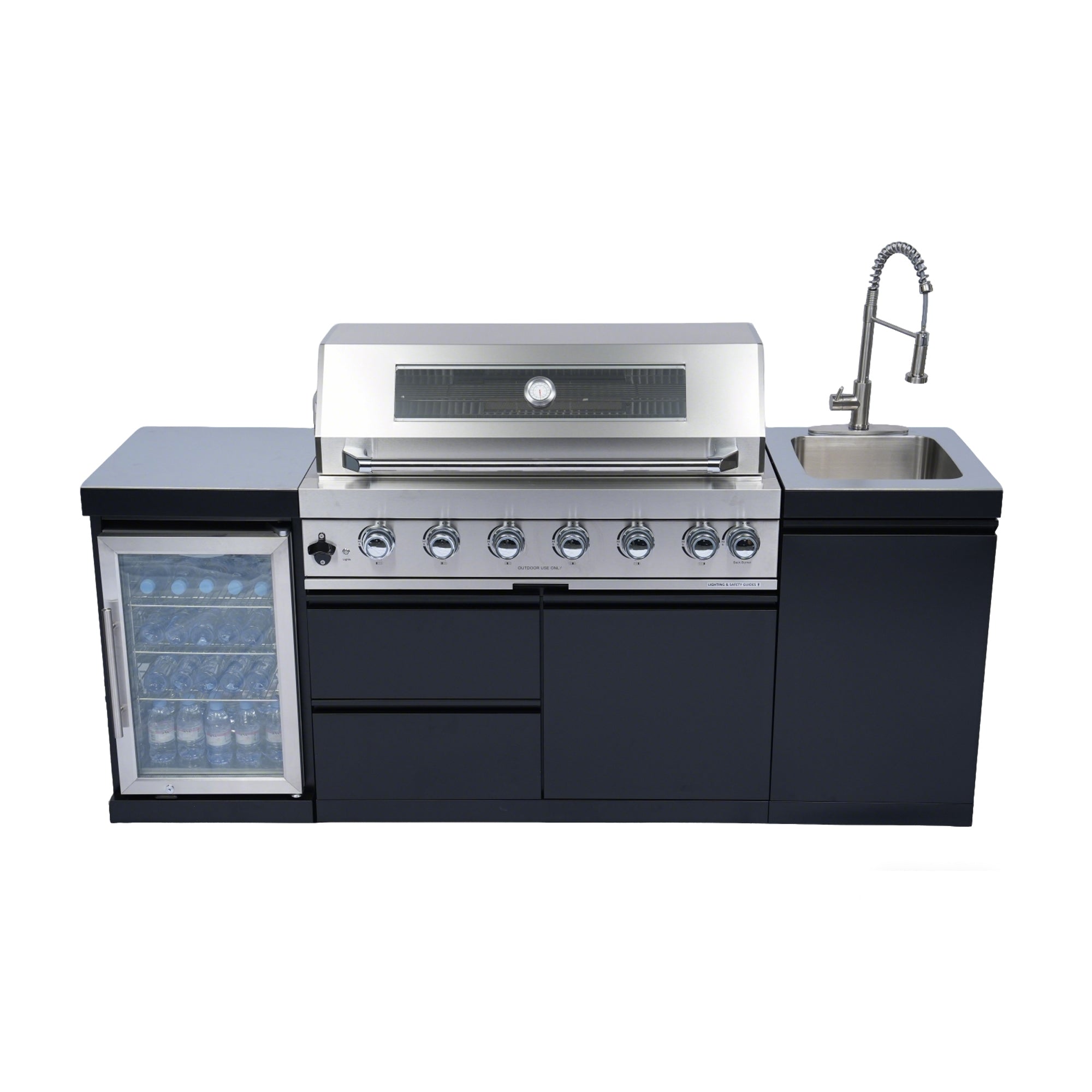 82" 6-Burner 85,000 BTU Stainless Steel Outdoor Kitchen Island Grill with Wine Cooler & Rotisserie