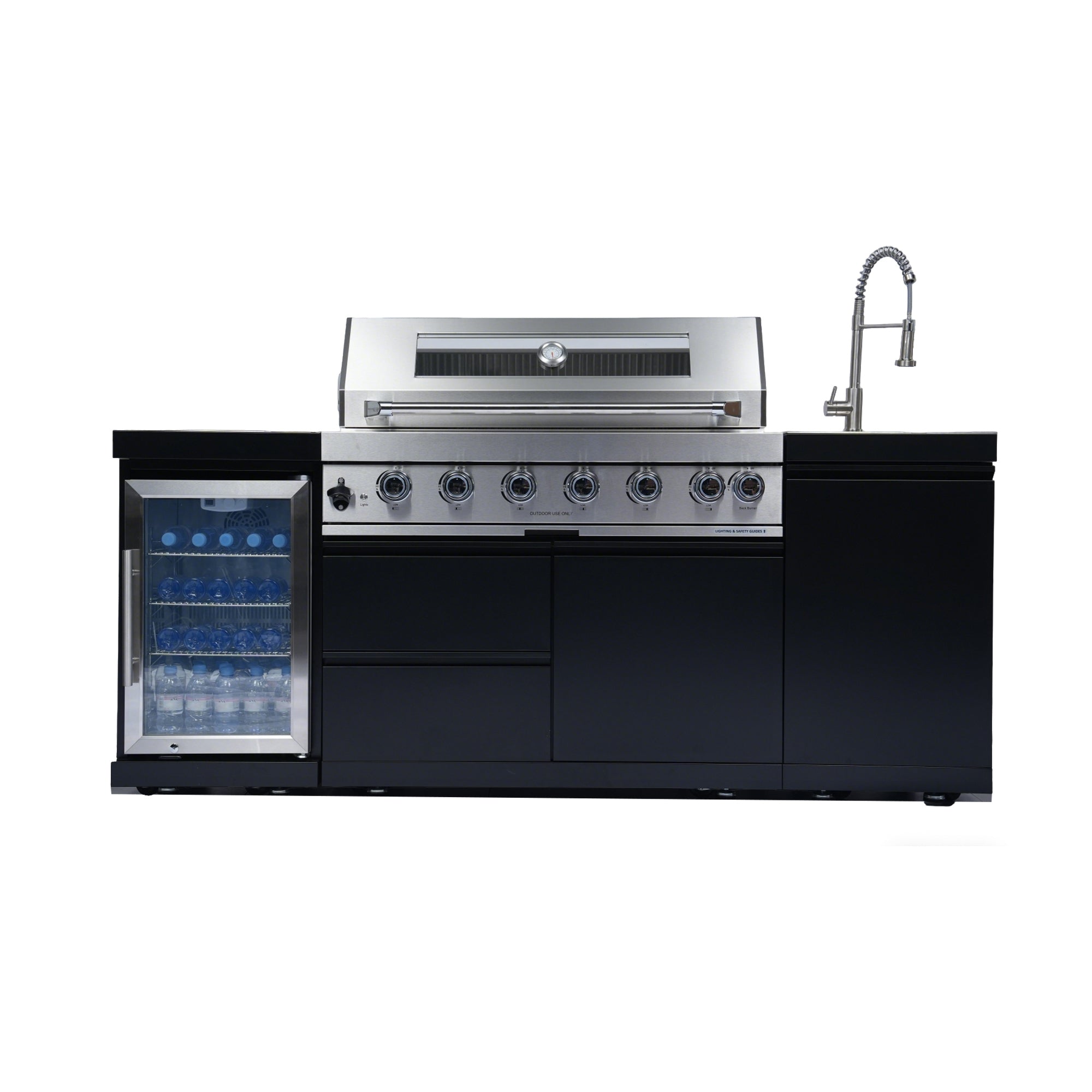 82" 6-Burner 85,000 BTU Stainless Steel Outdoor Kitchen Island Grill with Wine Cooler & Rotisserie