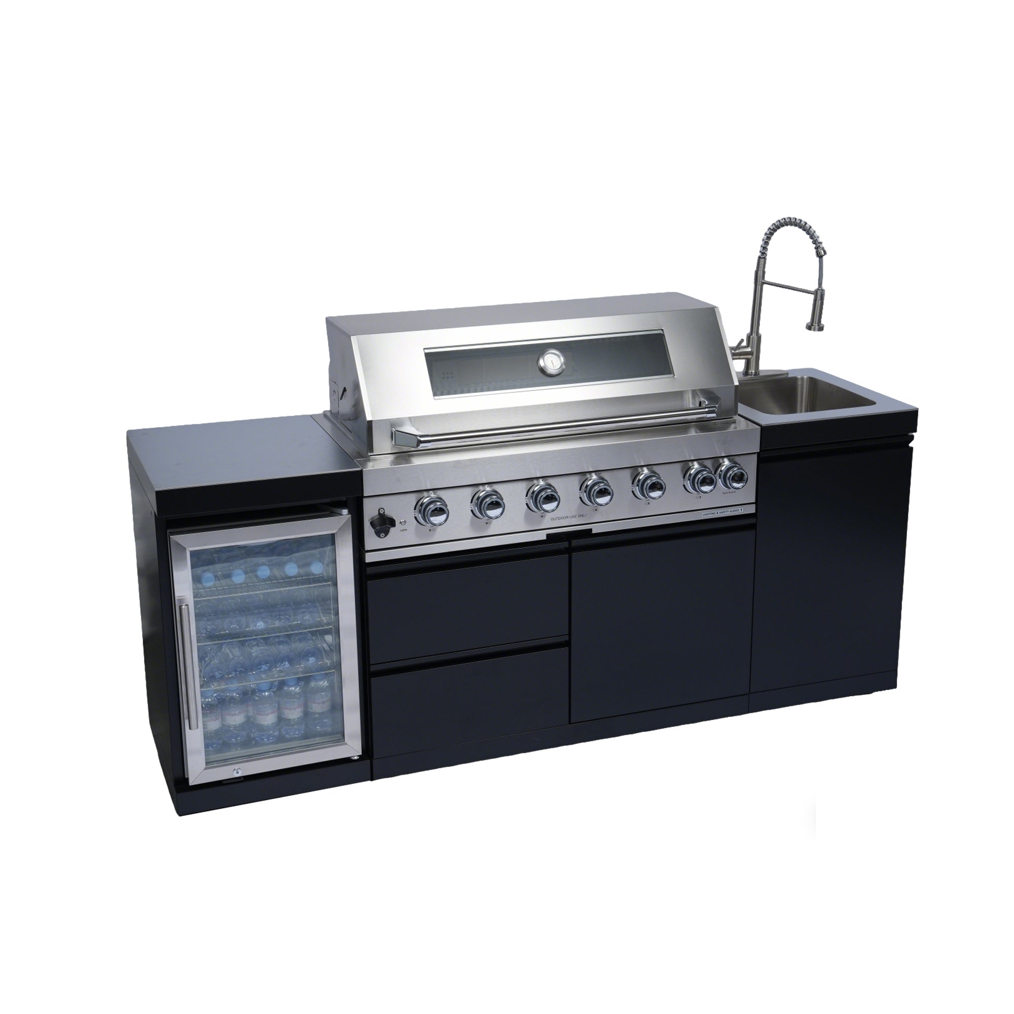 82" 6-Burner 85,000 BTU Stainless Steel Outdoor Kitchen Island Grill with Wine Cooler & Rotisserie