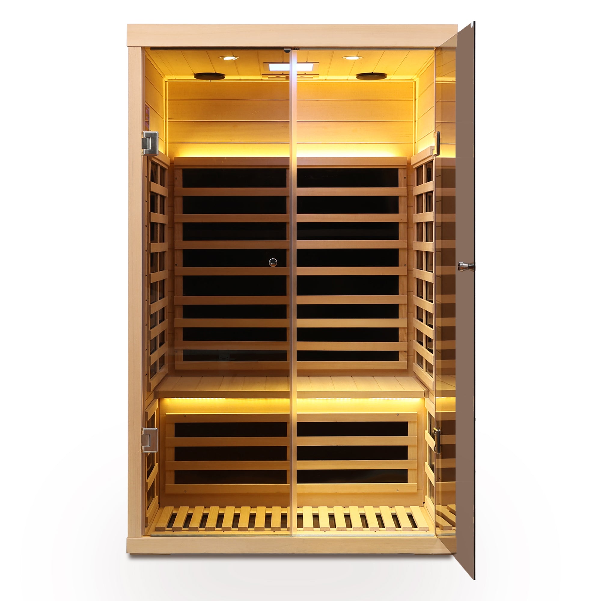 Low EMF 2-Person Hemlock Far-Infrared Indoor Sauna with Double Glass Doors