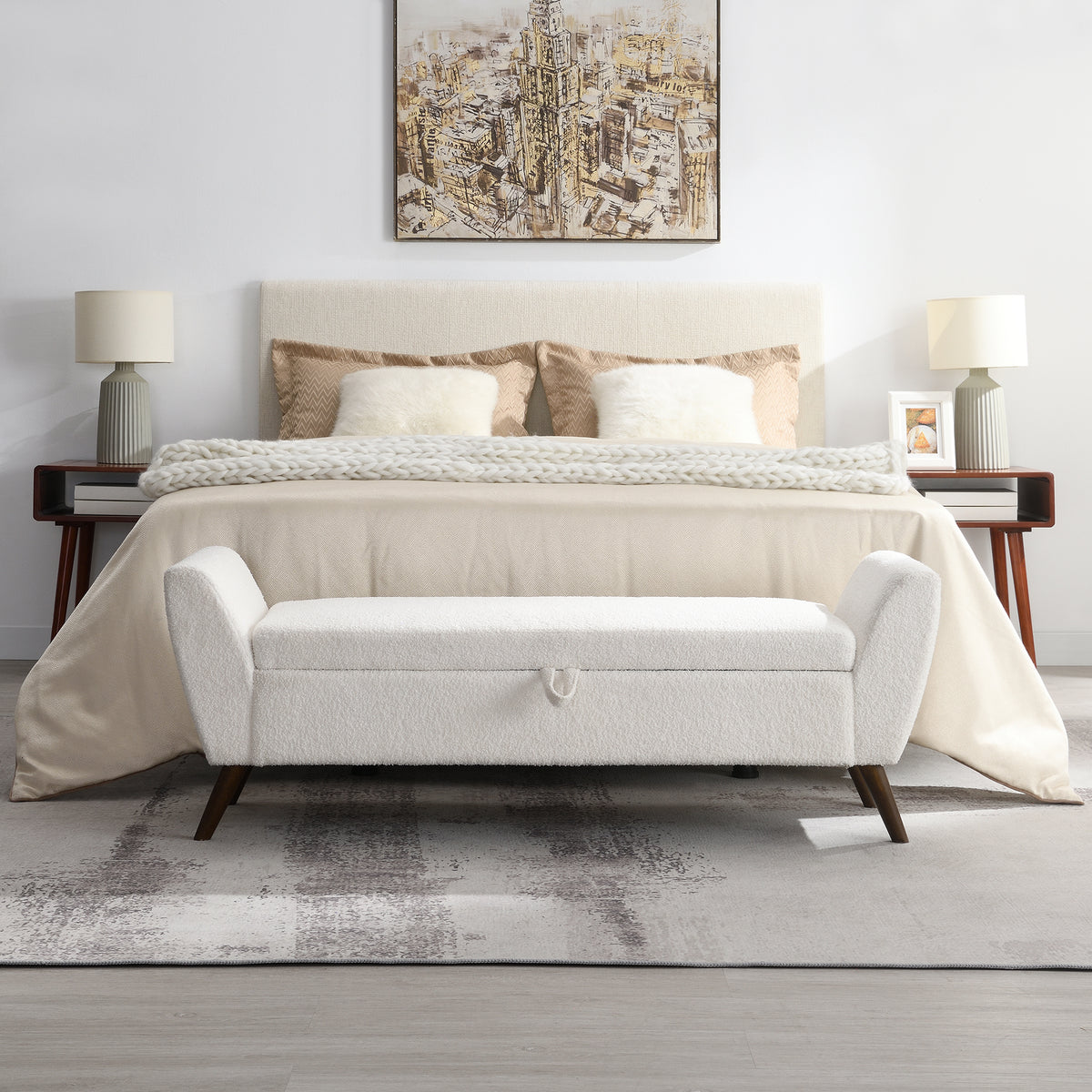 60" Teddy Cream Storage Bench