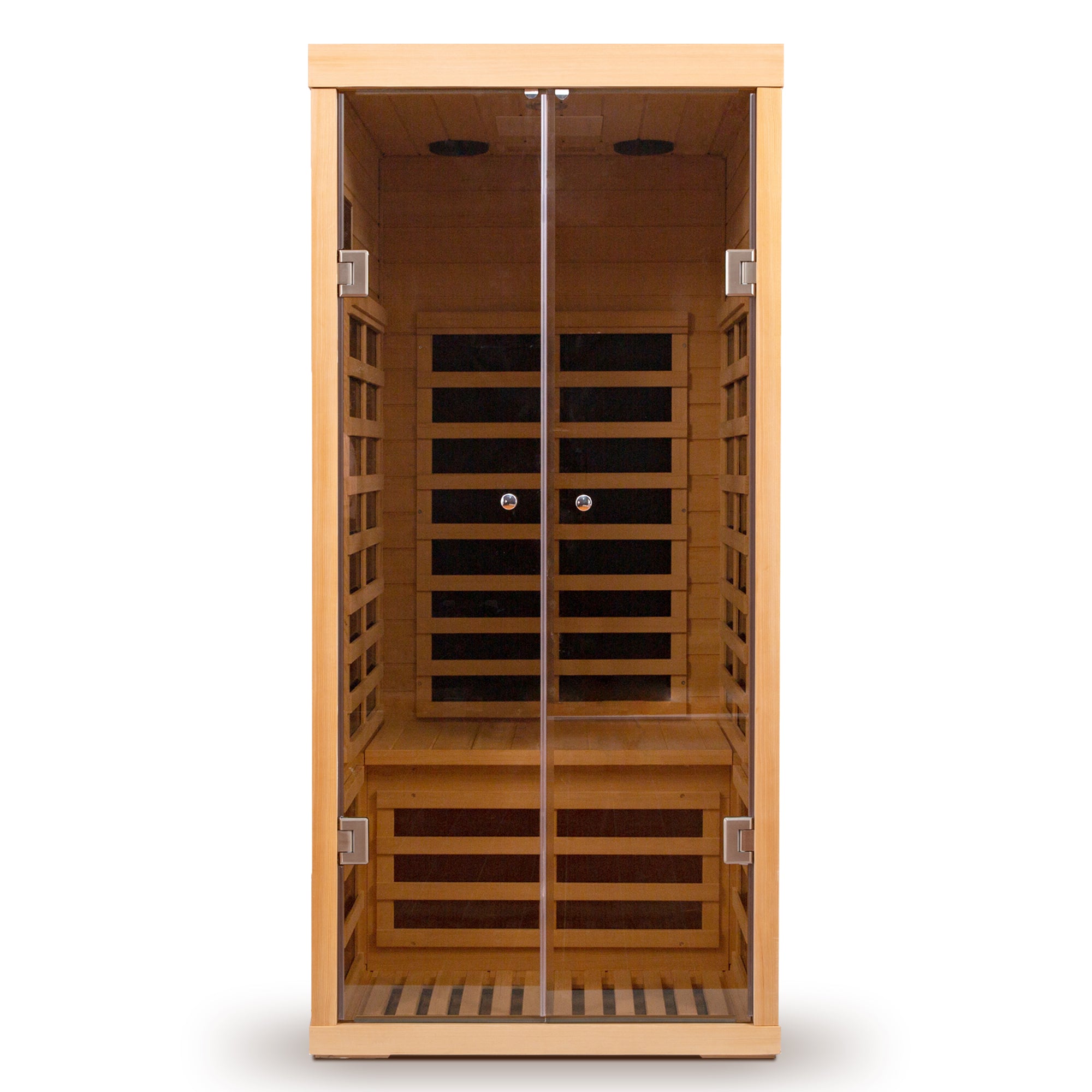 Low EMF 1-Person Hemlock Far-Infrared Indoor Sauna with Double Glass Doors
