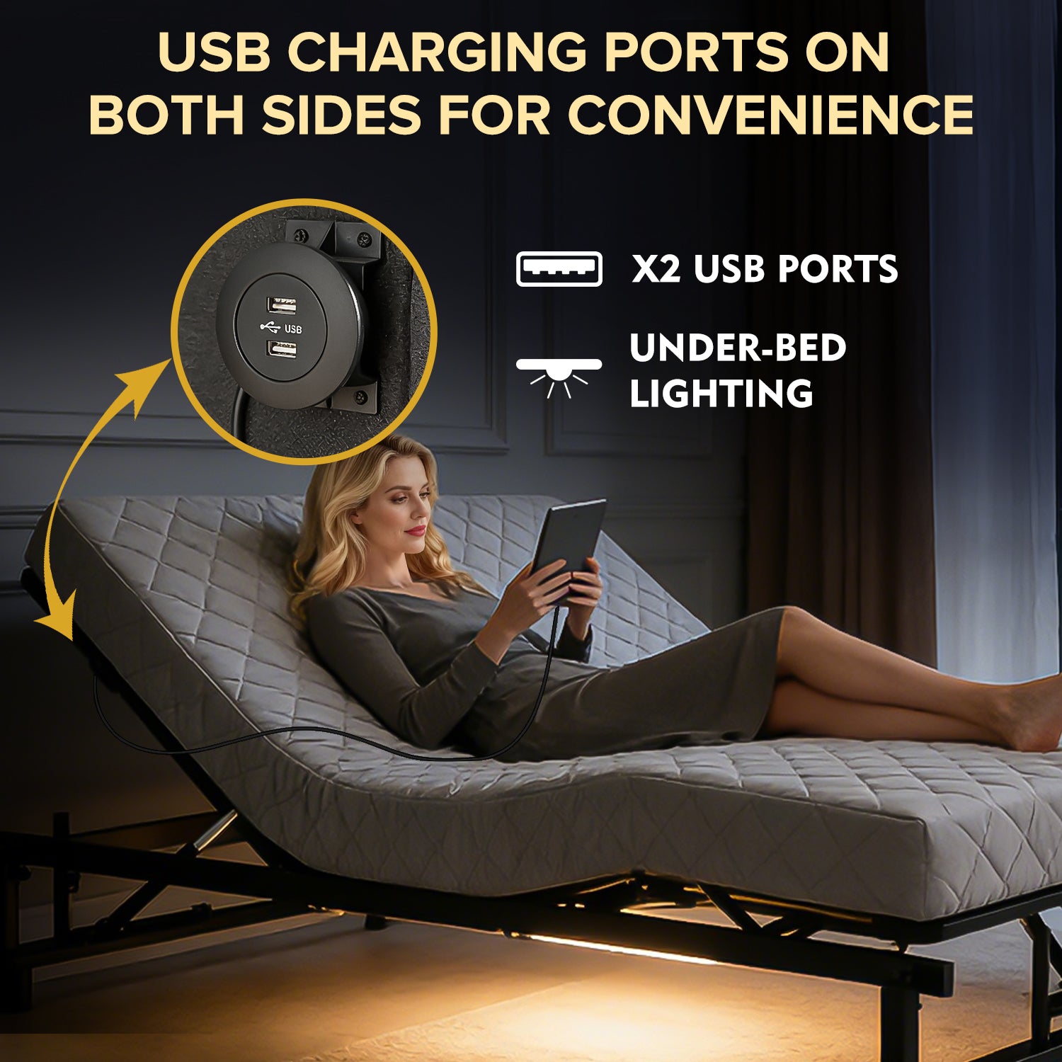Adjustable Bed Base Frame – King / Queen Size Zero Gravity with USB & Nightlight