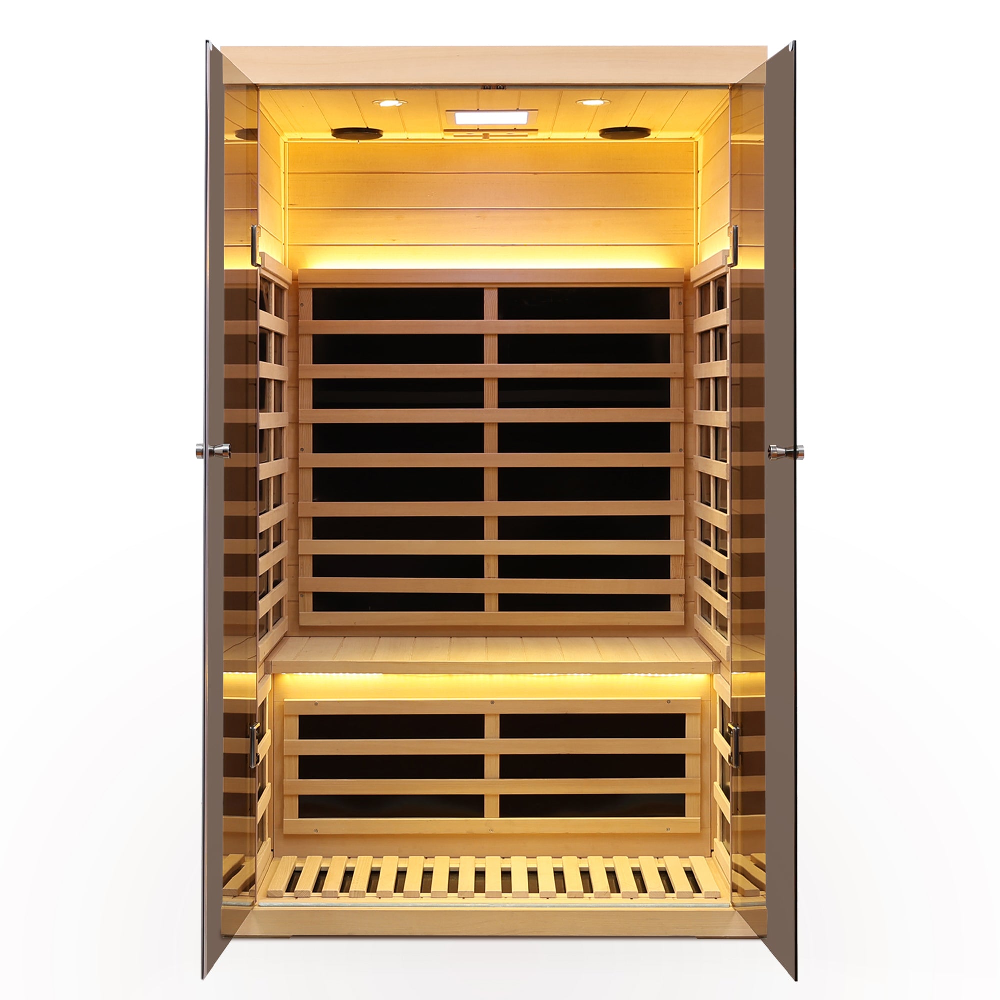 Low EMF 2-Person Hemlock Far-Infrared Indoor Sauna with Double Glass Doors