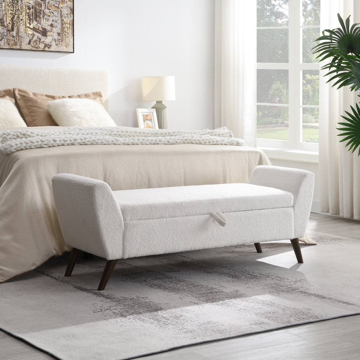 60" Teddy Cream Storage Bench