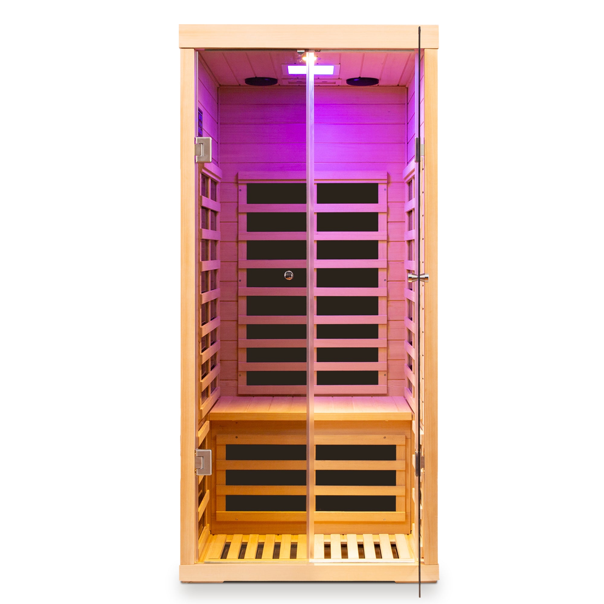 Low EMF 1-Person Hemlock Far-Infrared Indoor Sauna with Double Glass Doors