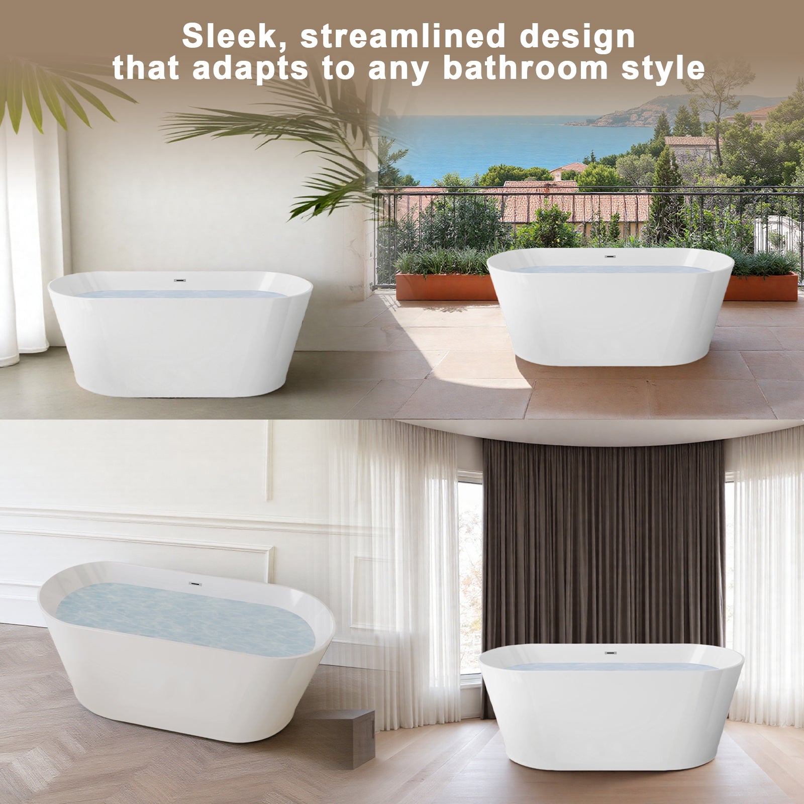 55" Acrylic Freestanding Soaking Bathtub with Chrome Drain
