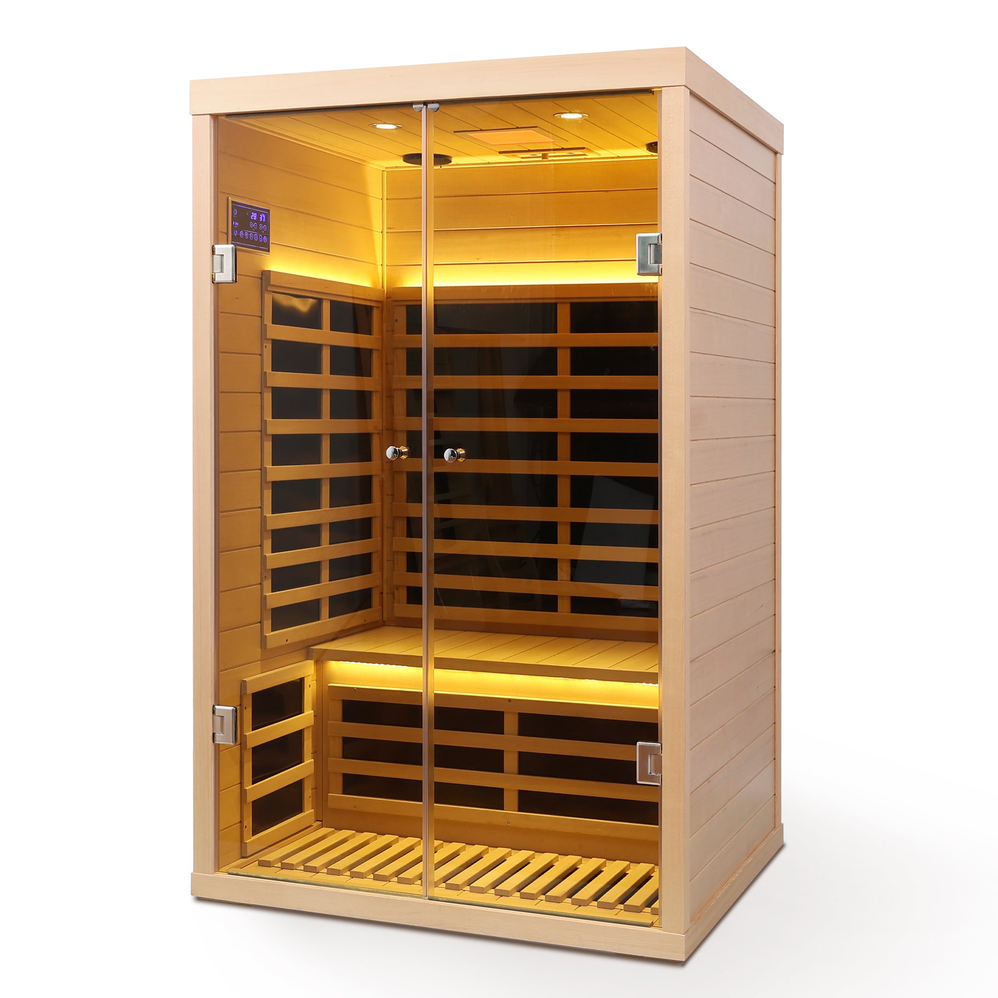 Low EMF 2-Person Hemlock Far-Infrared Indoor Sauna with Double Glass Doors
