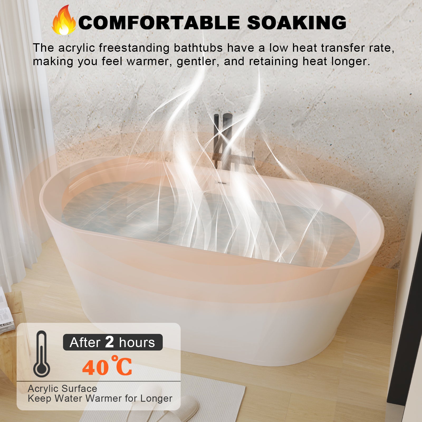 55" Acrylic Freestanding Soaking Bathtub with Chrome Drain