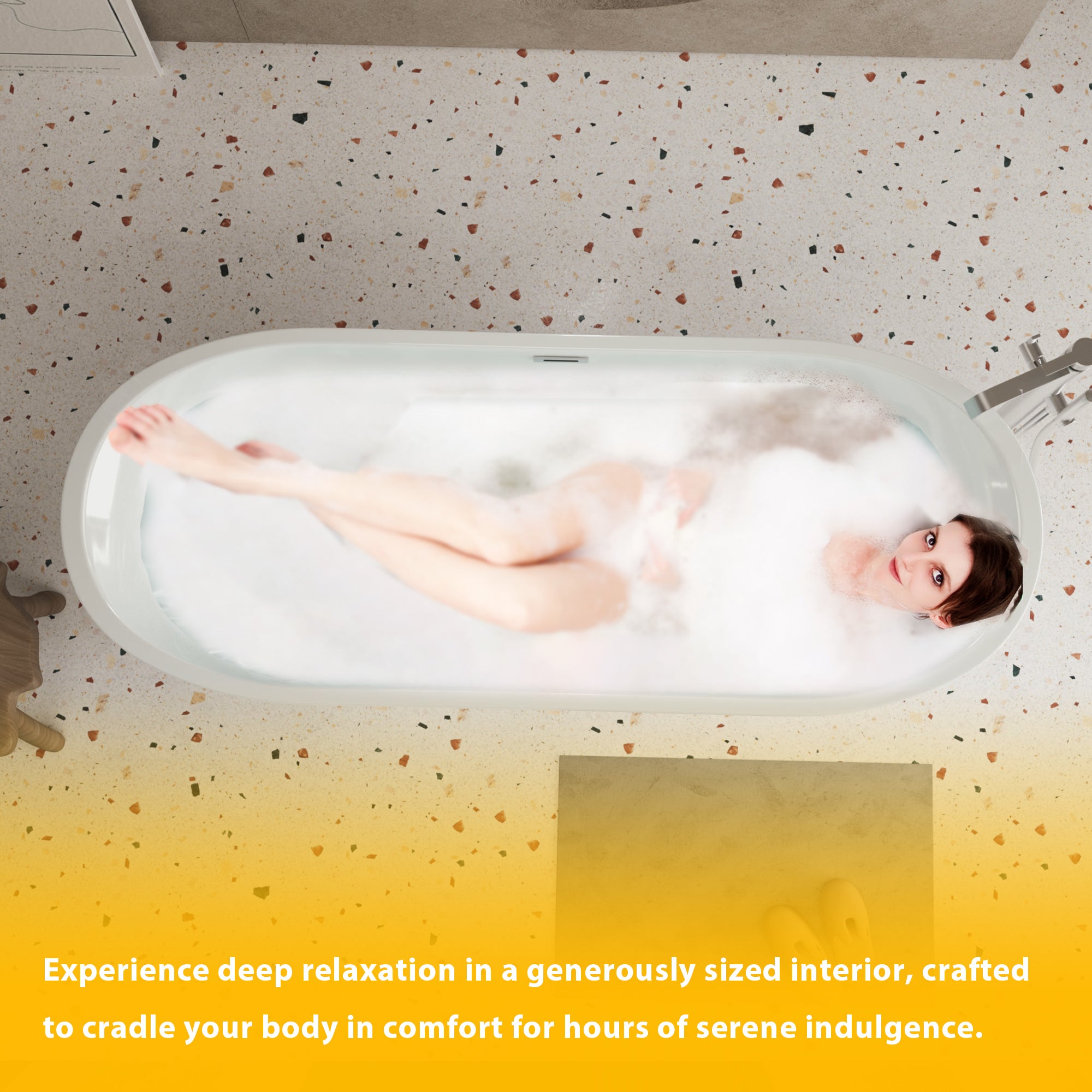 59" Acrylic Freestanding Bathtub – Diamond Pattern, Gloss White, Chrome Drain