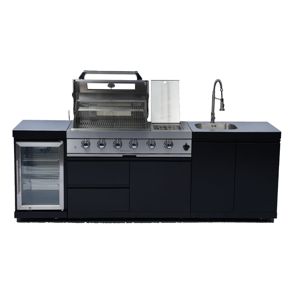98" 4-Burner 72,000 BTU Stainless Steel Outdoor Kitchen Island Grill with Wine Cooler, Rotisserie & Storage