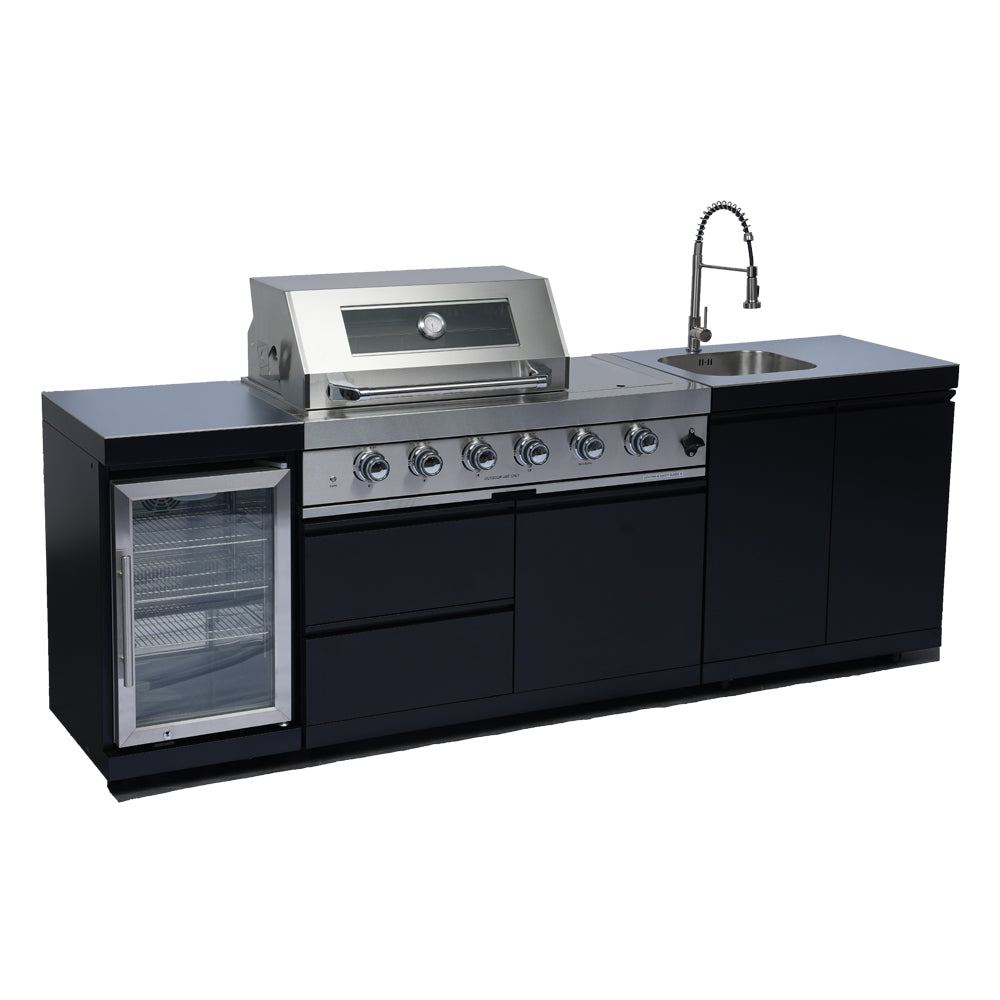 98" 4-Burner 72,000 BTU Stainless Steel Outdoor Kitchen Island Grill with Wine Cooler, Rotisserie & Storage